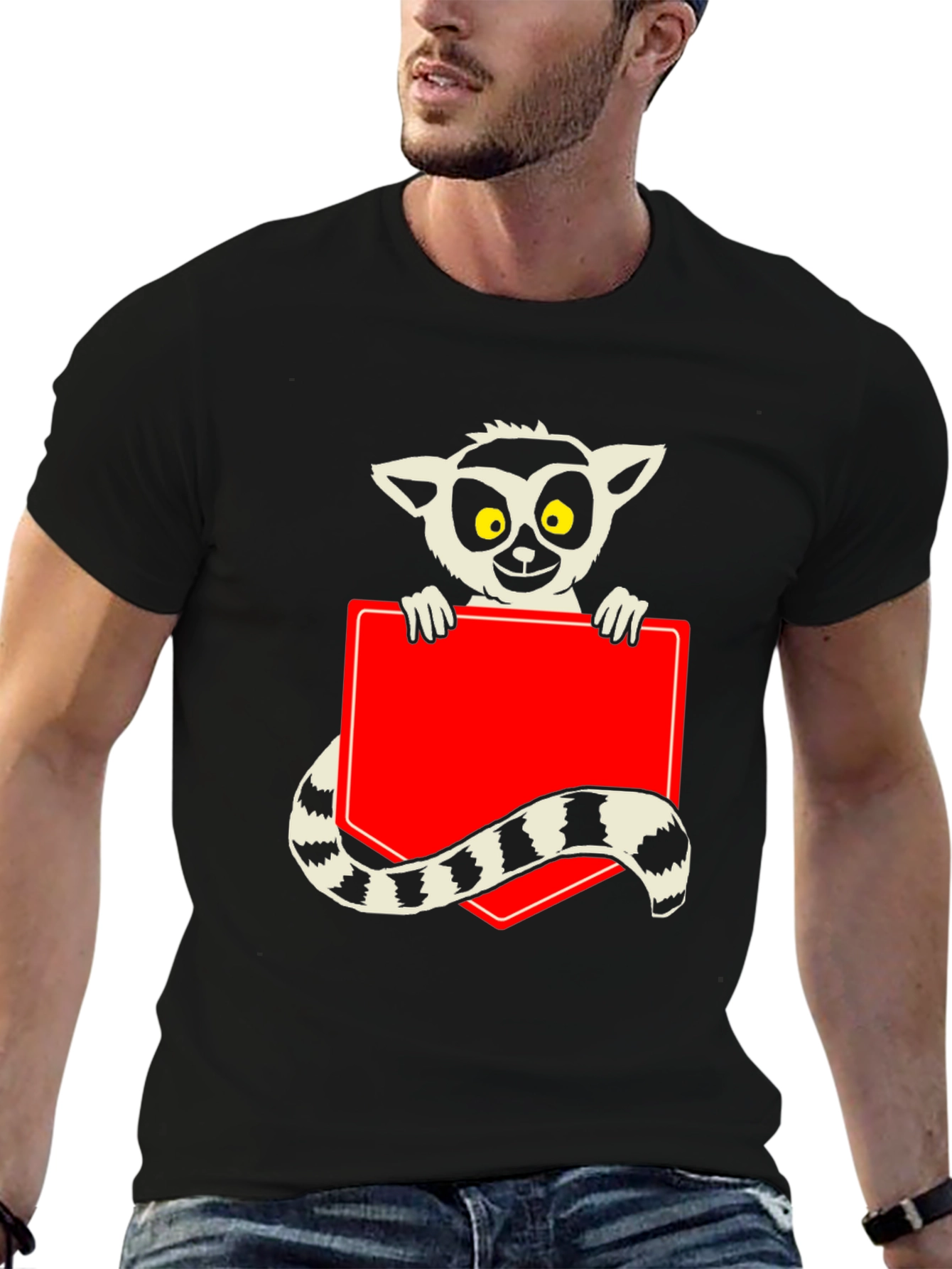 Lemur Graphic Print Black T-Shirt