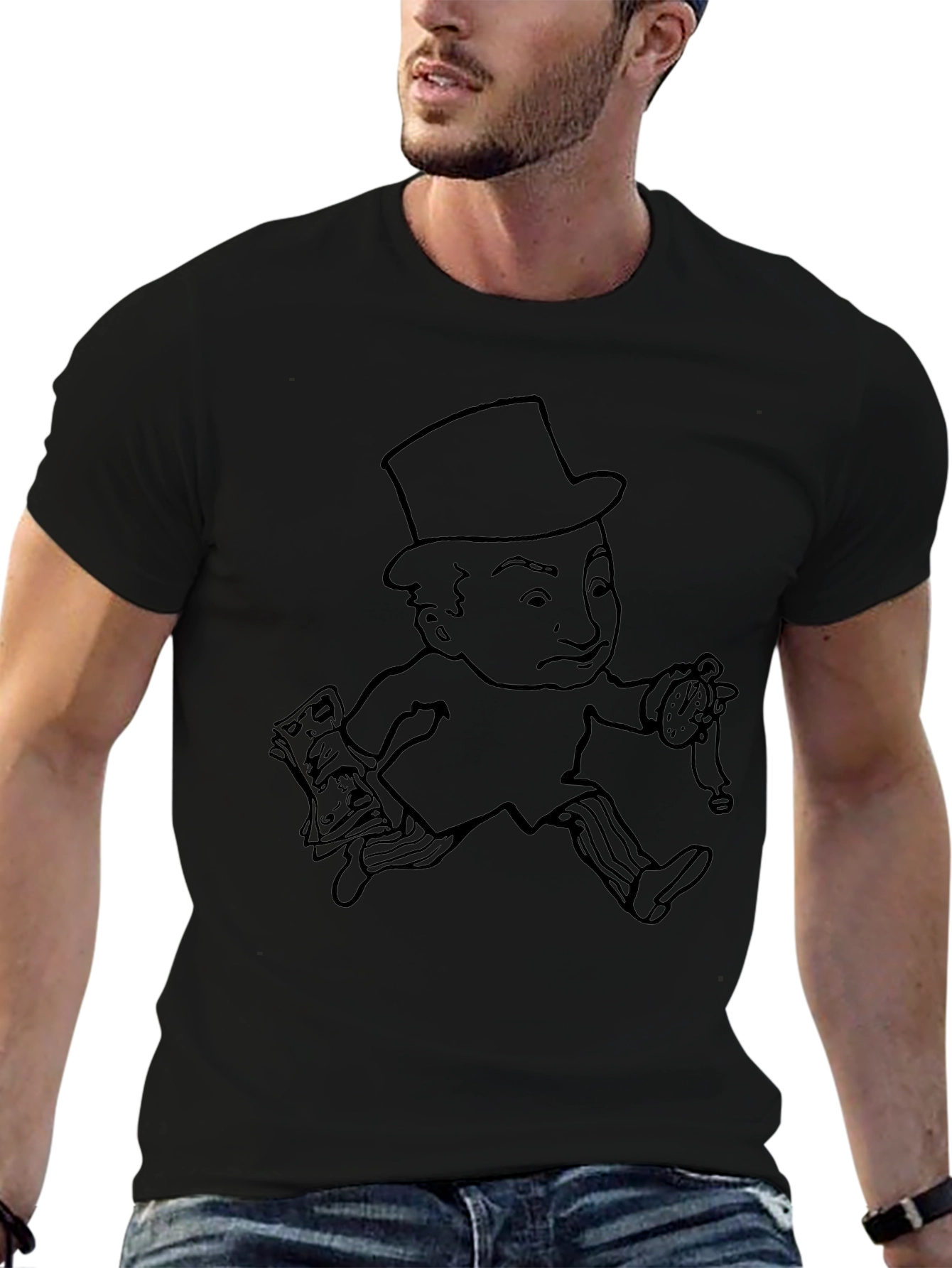 Monopoly Man Graphic Tee - Black Cotton T-Shirt