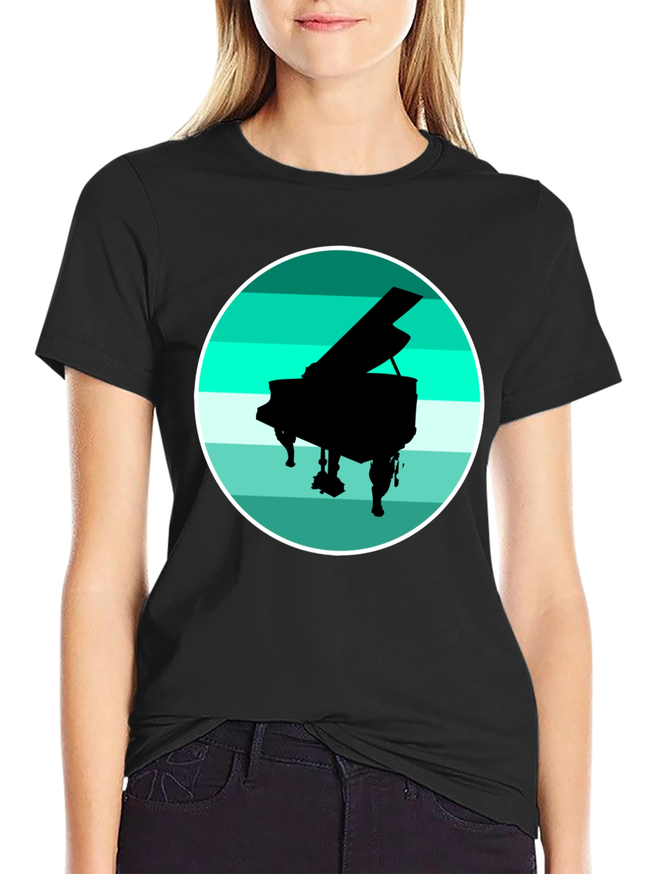 Piano Silhouette Graphic Tee - Black Cotton Blend