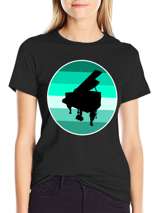 Piano Silhouette Graphic Tee - Black Cotton Blend
