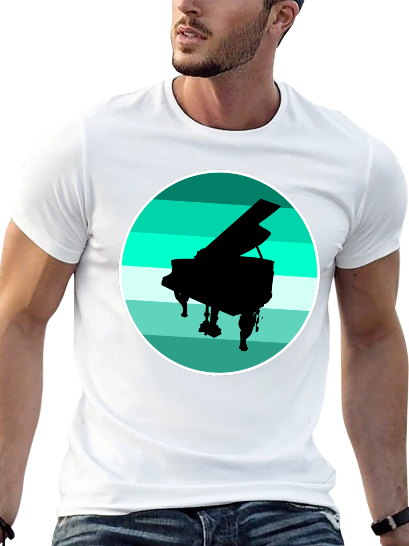 Piano Silhouette Graphic Tee - Black Cotton Blend