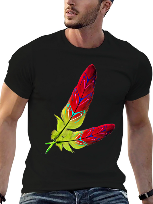 Feather Graphic Tee - Stylish Mens Black T-Shirt