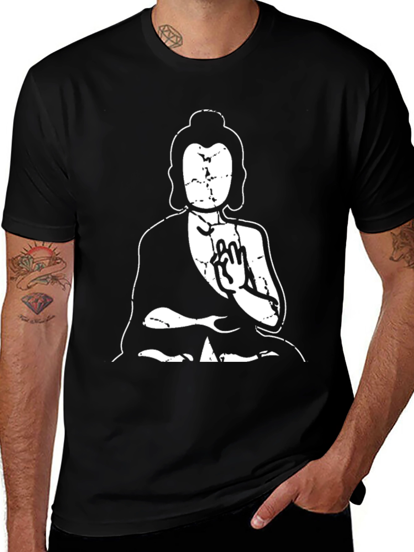 Buddha Graphic Print Black T-Shirt