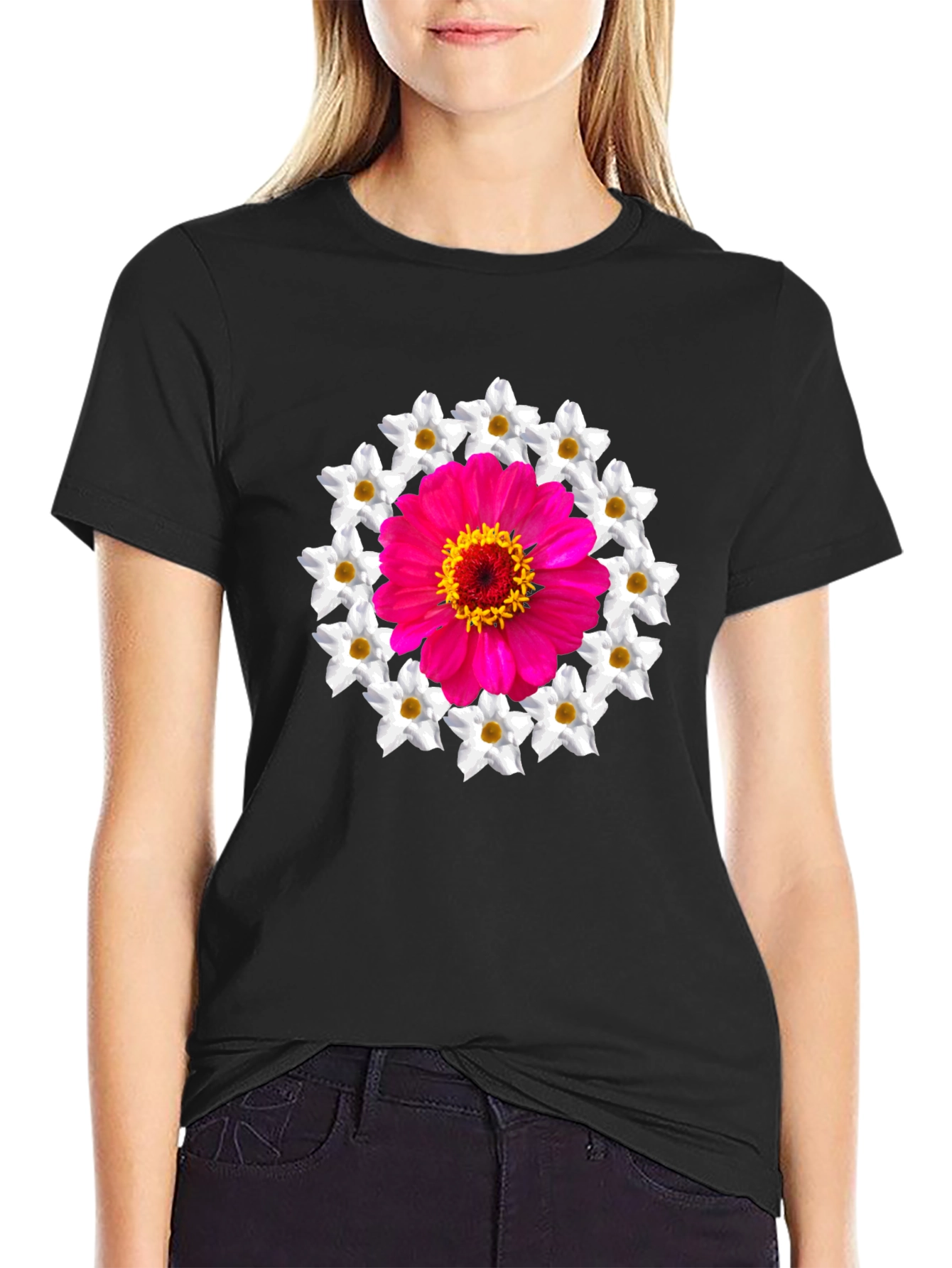 Floral Medallion Graphic Tee - Black