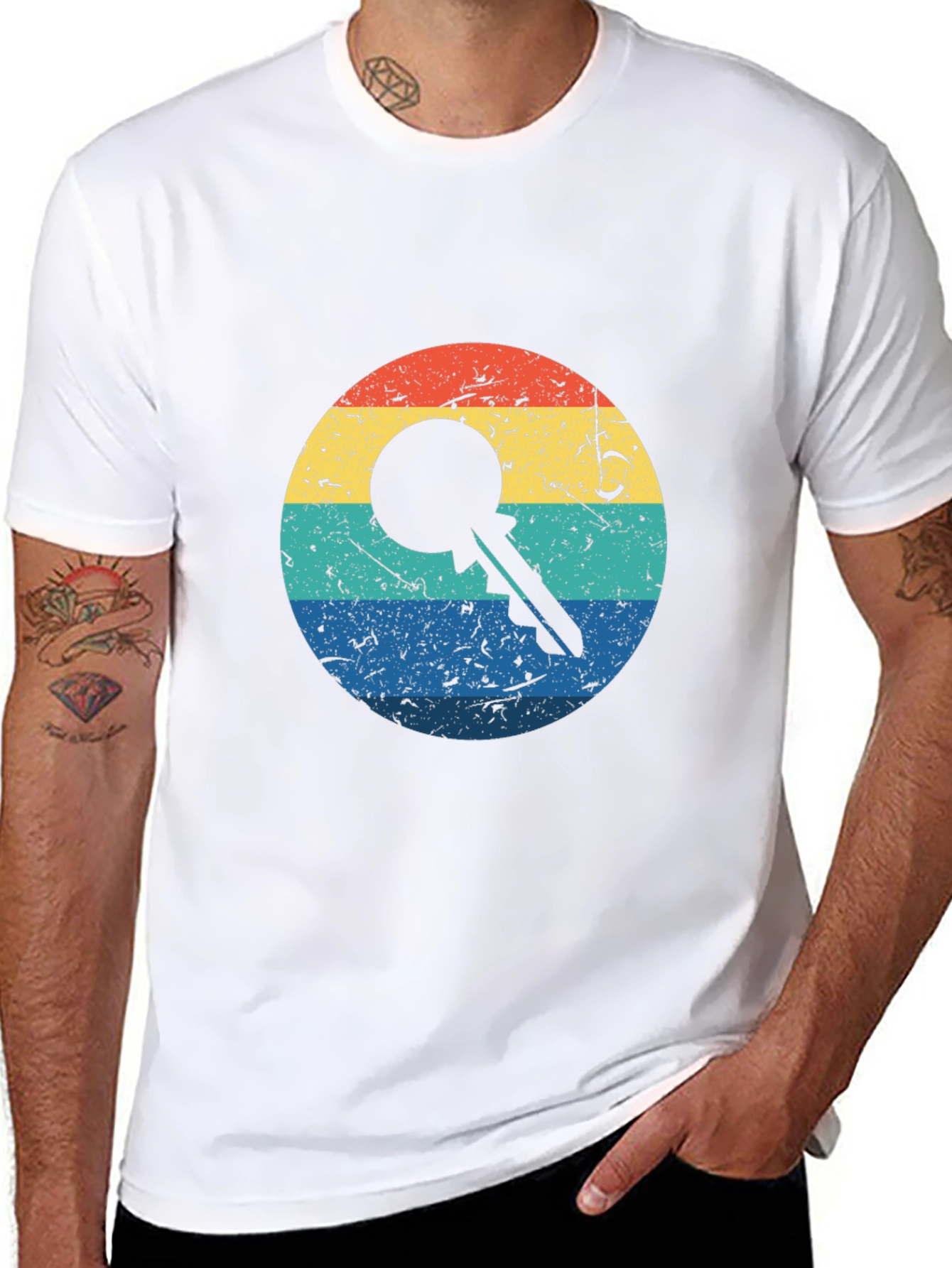 Retro Key Graphic Tee - Black Cotton Blend