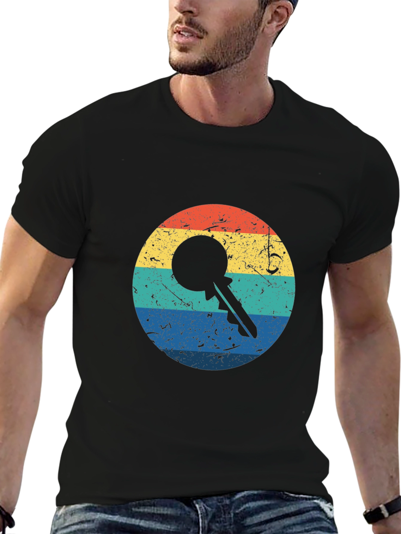 Retro Key Graphic Tee - Black Cotton Blend