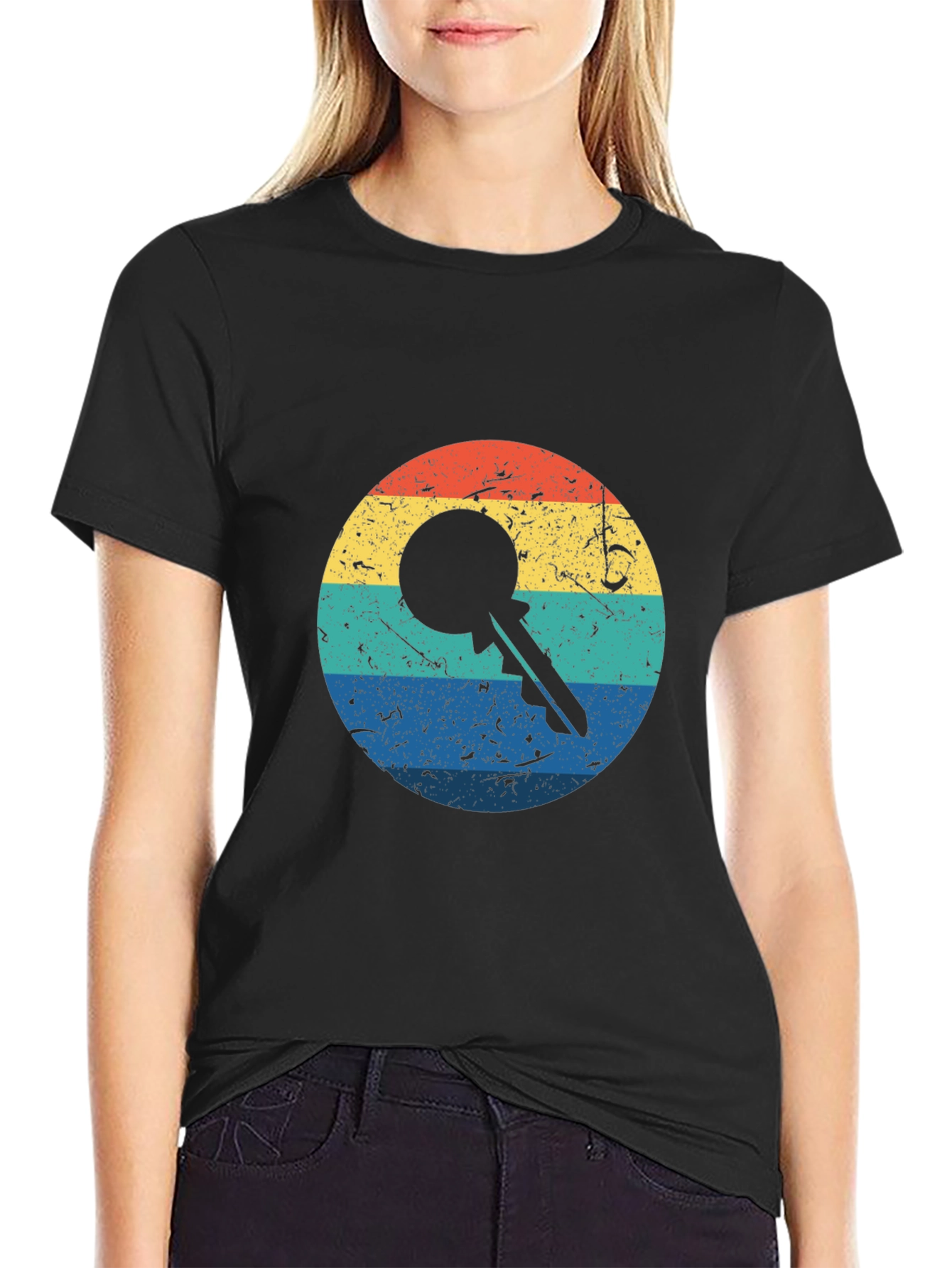 Retro Key Graphic Tee - Black Cotton Blend