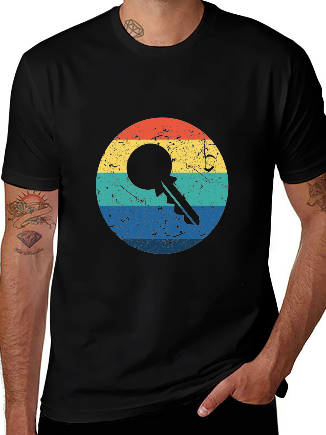 Retro Key Graphic Tee - Black Cotton Blend