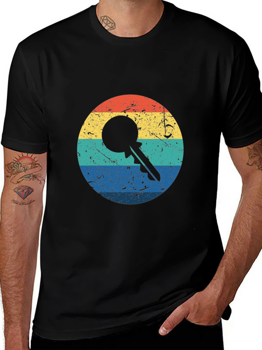 Retro Key Graphic Tee - Black Cotton Blend