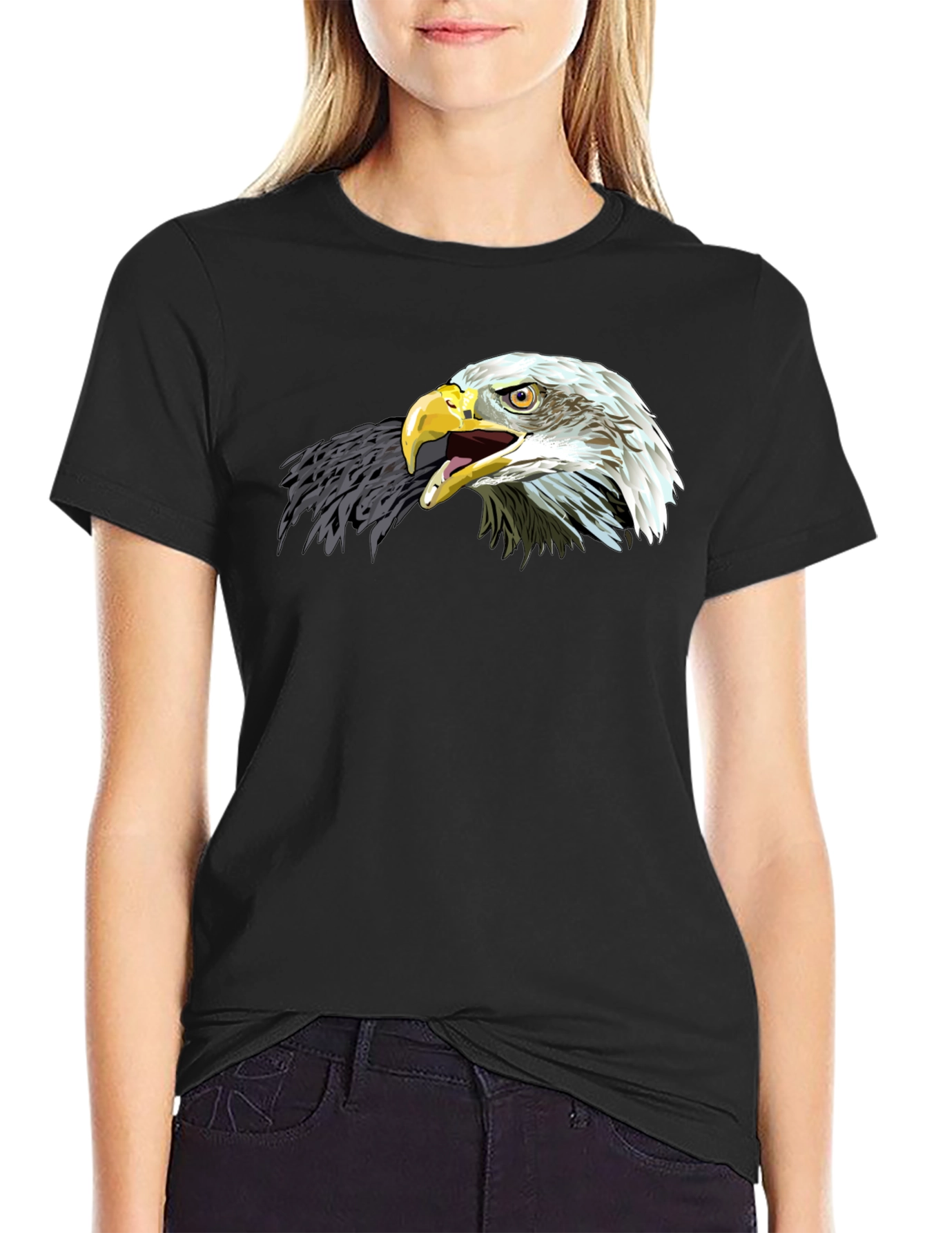 Bold Eagle Graphic Tee - Black Cotton Blend T-Shirt
