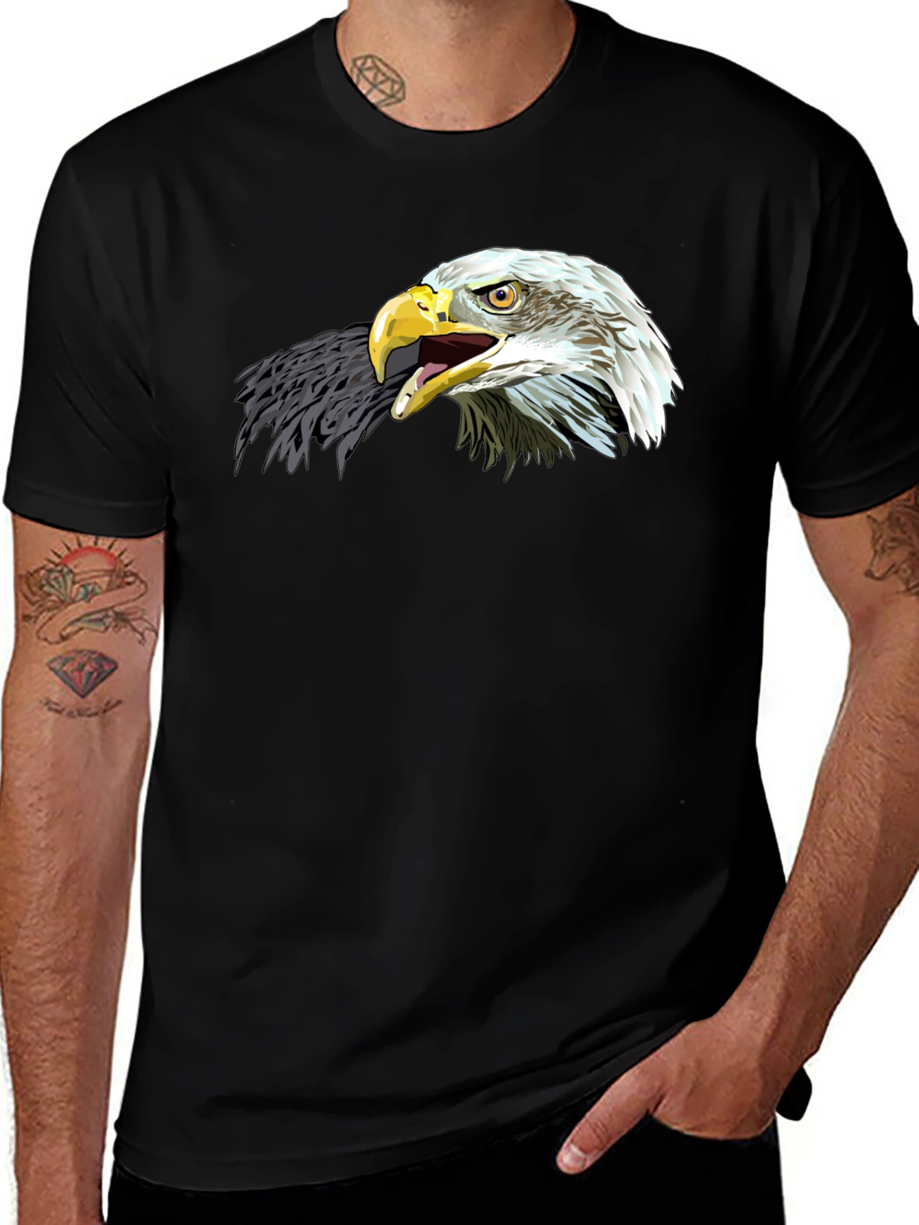 Bold Eagle Graphic Tee - Black Cotton Blend T-Shirt