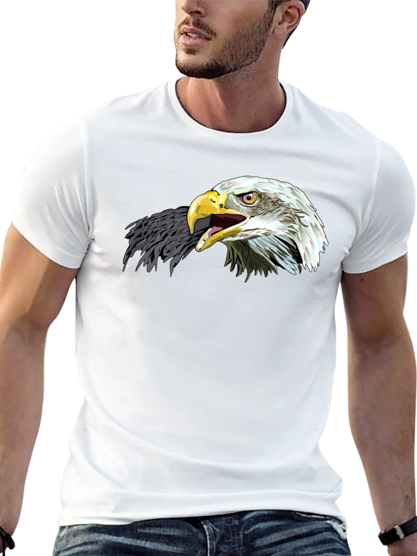 Bold Eagle Graphic Tee - Black Cotton Blend T-Shirt