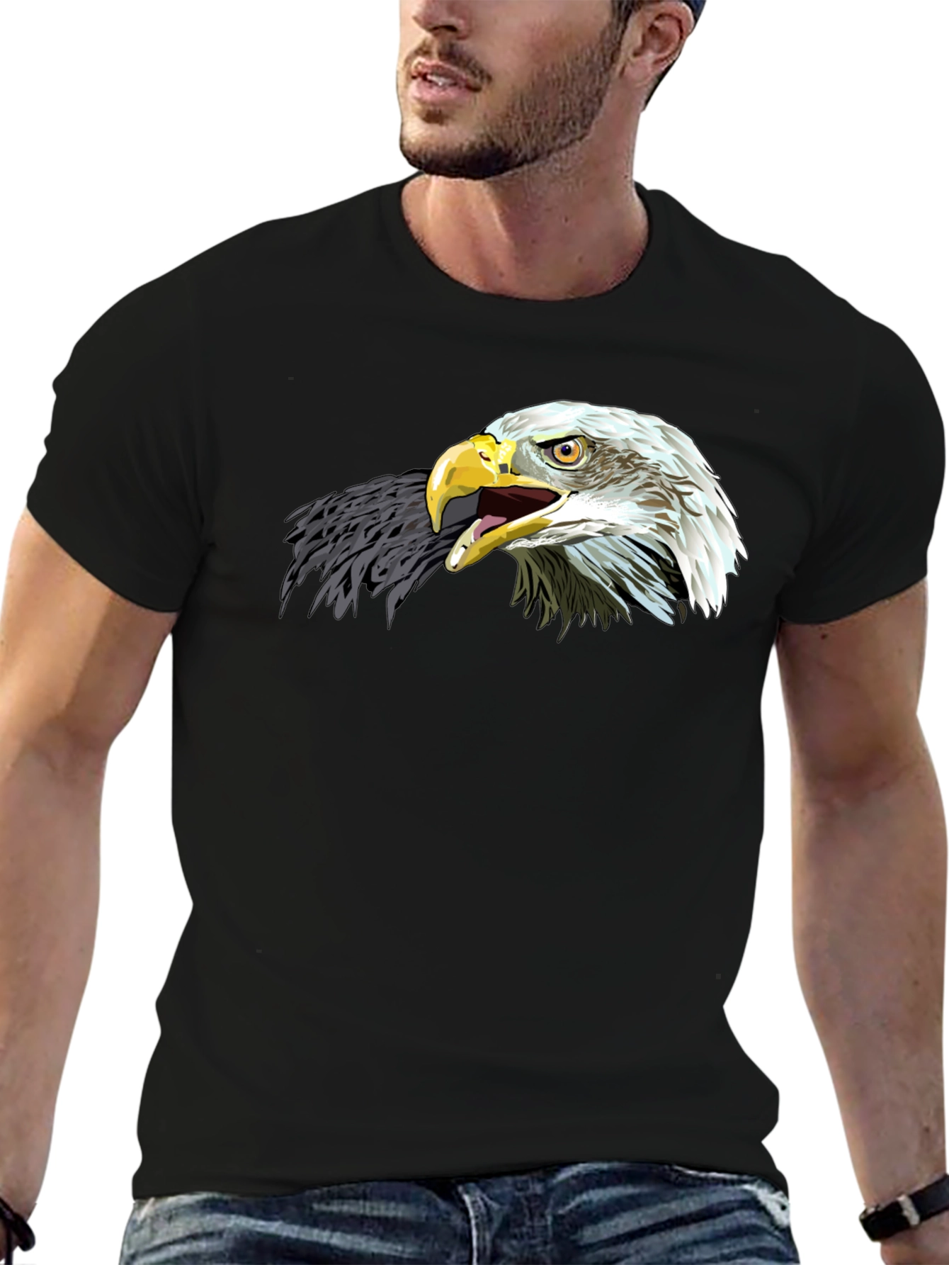 Bold Eagle Graphic Tee - Black Cotton Blend T-Shirt
