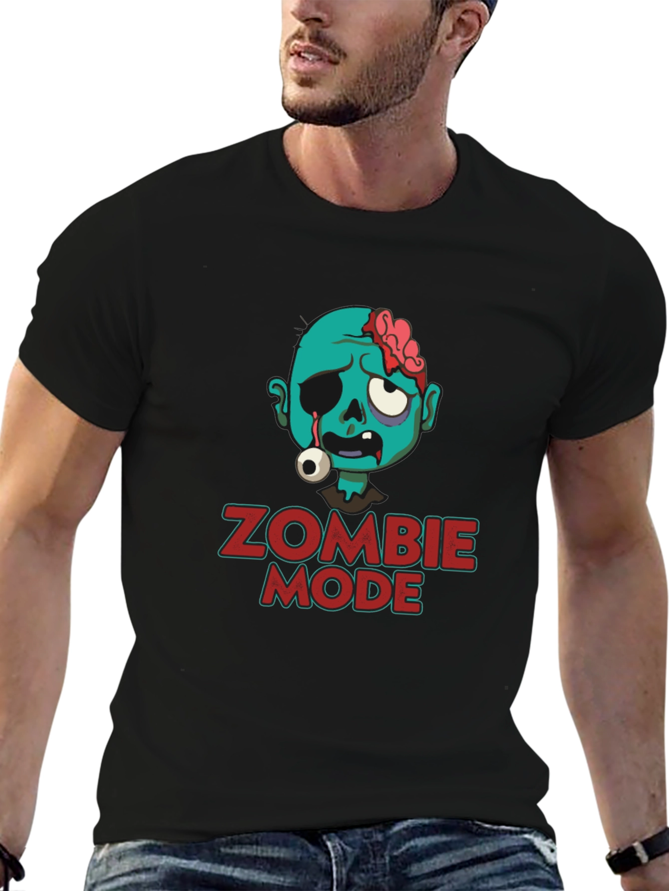 Zombie Mode Graphic Tee - Black Cotton T-Shirt