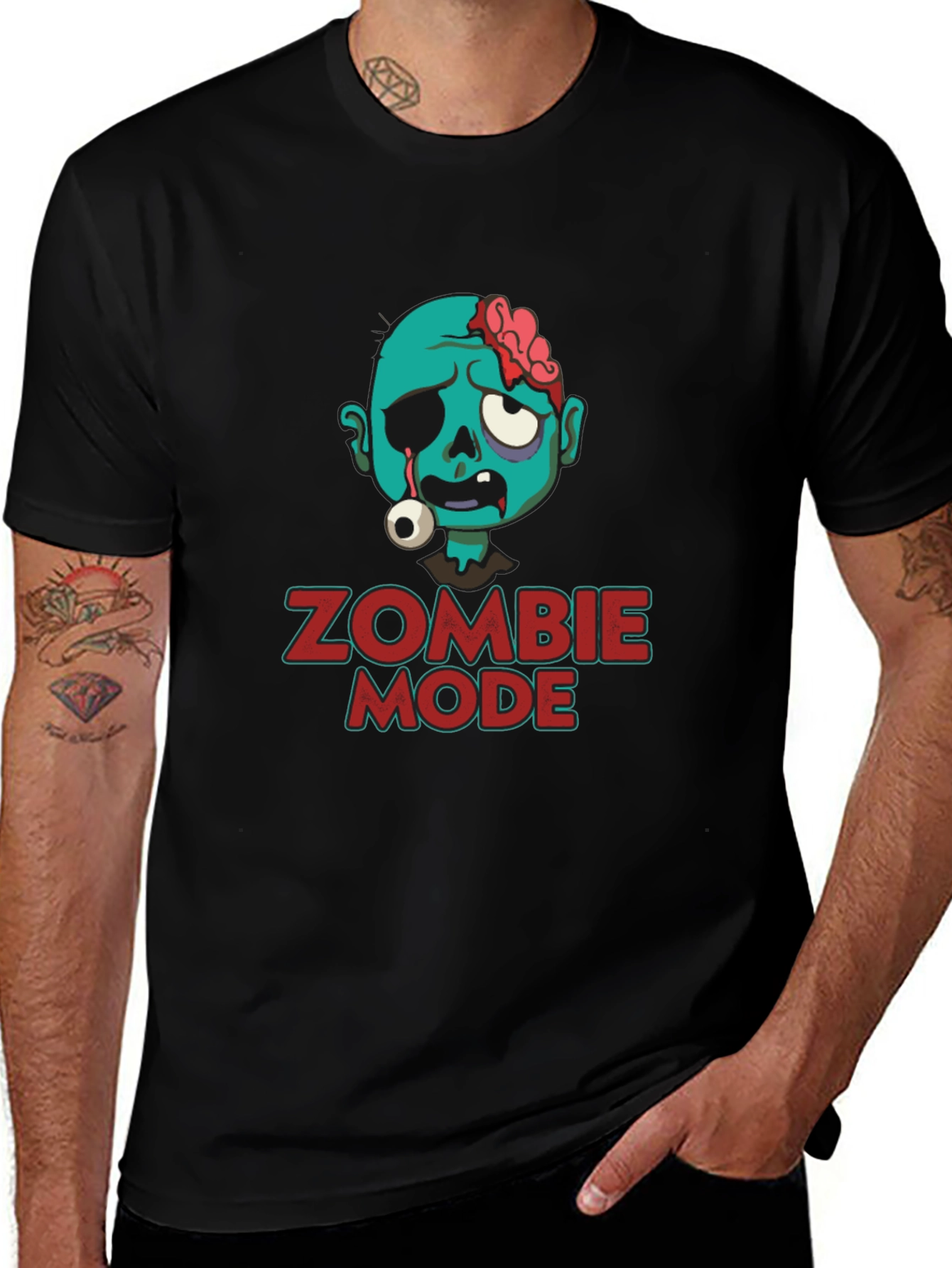 Zombie Mode Graphic Tee - Black Cotton T-Shirt