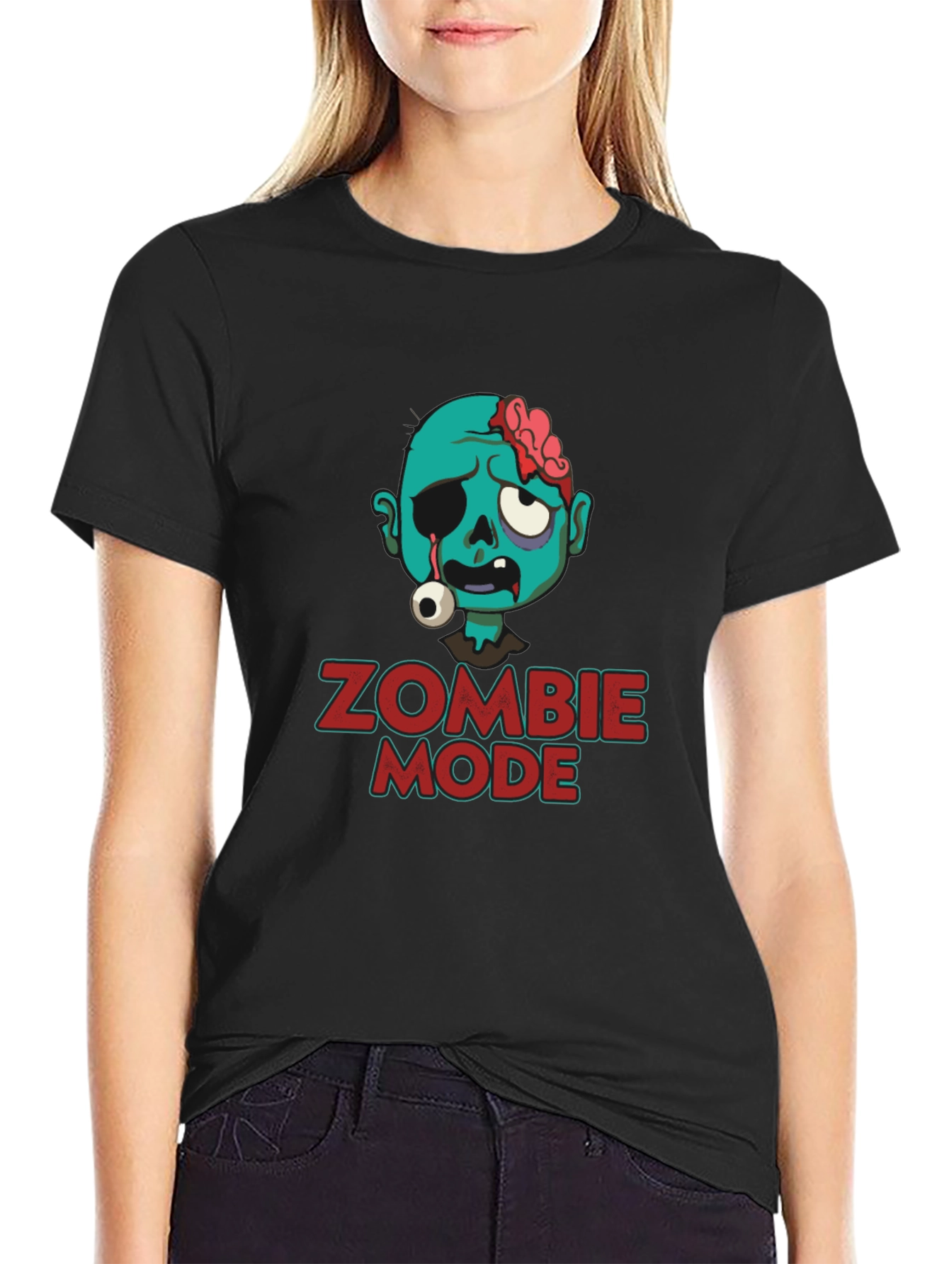 Zombie Mode Graphic Tee - Black Cotton T-Shirt