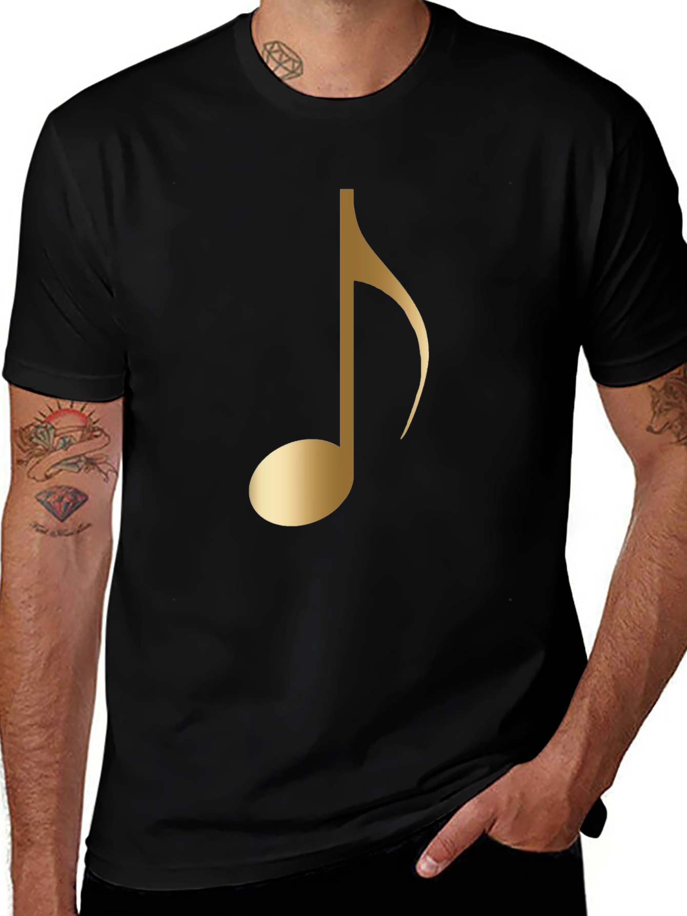 Golden Music Note Black T-Shirt