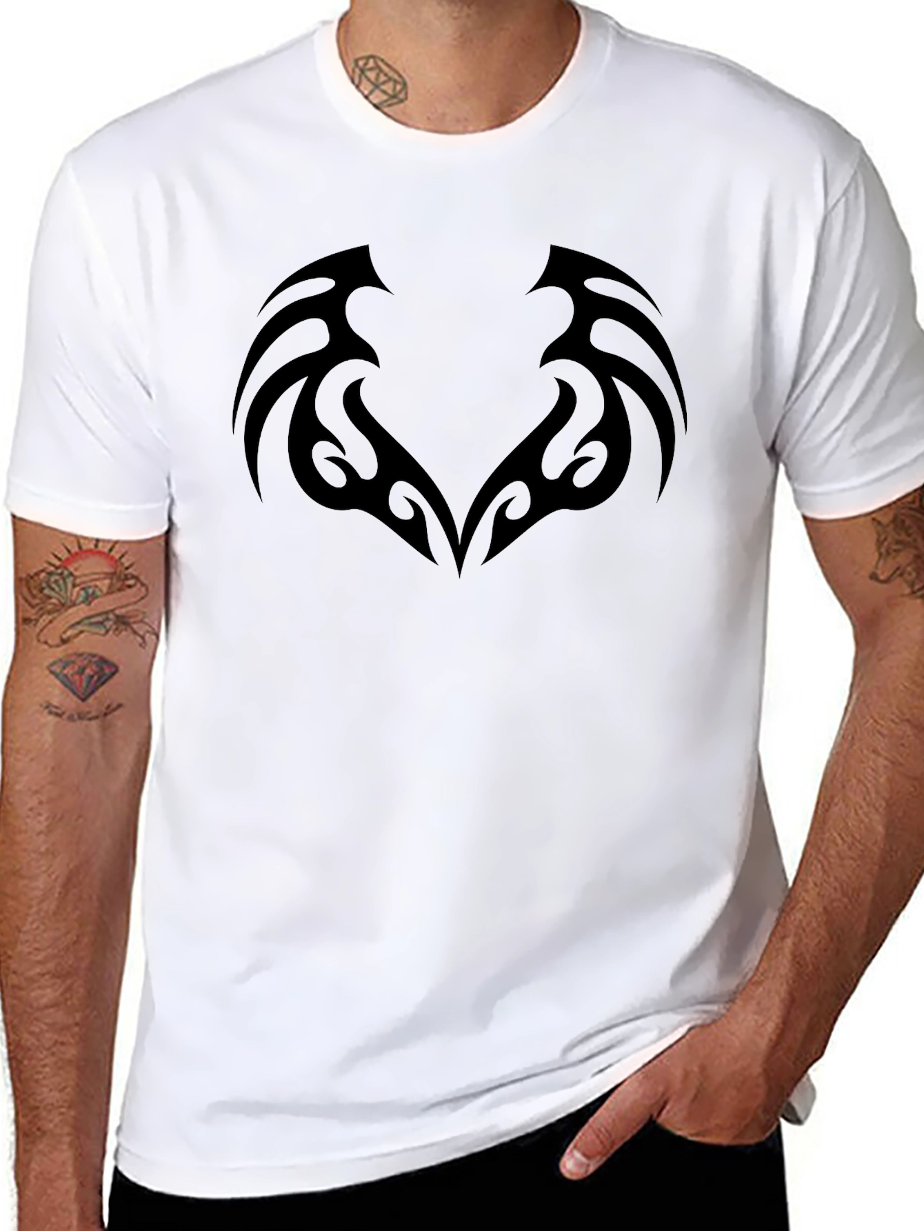 Tribal Design Black T-Shirt - Edgy Casual Wear