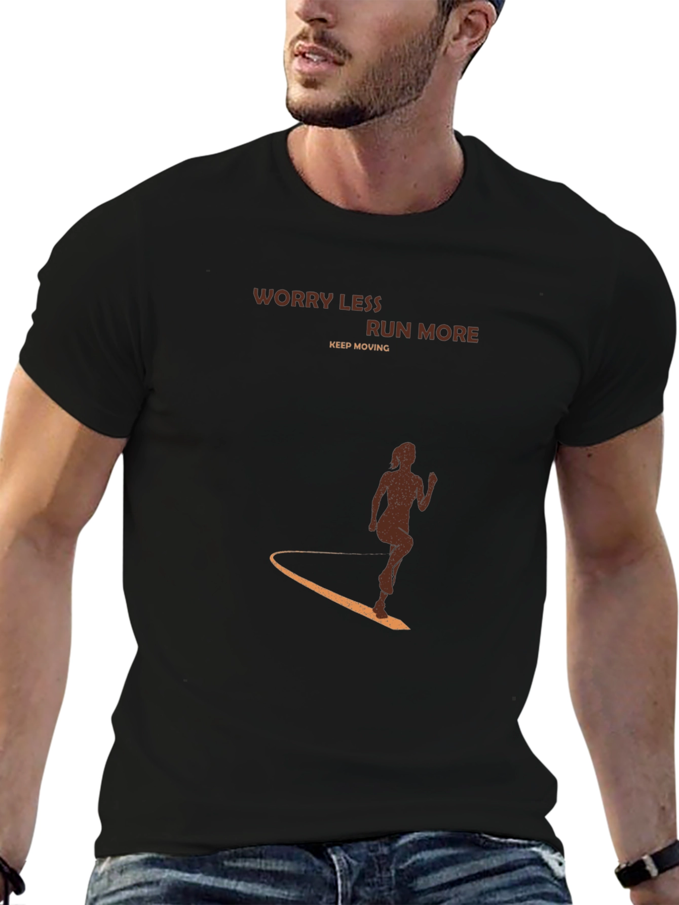 Worry Less Run More Black Graphic Tee