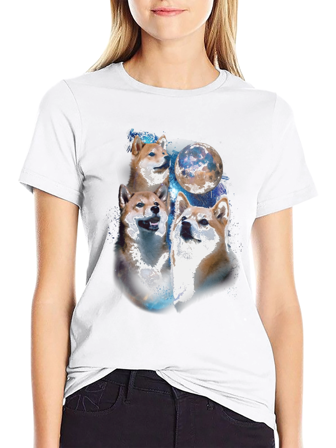 Shiba Inu Moon Art T-Shirt – Colorful Dog Lover Tee