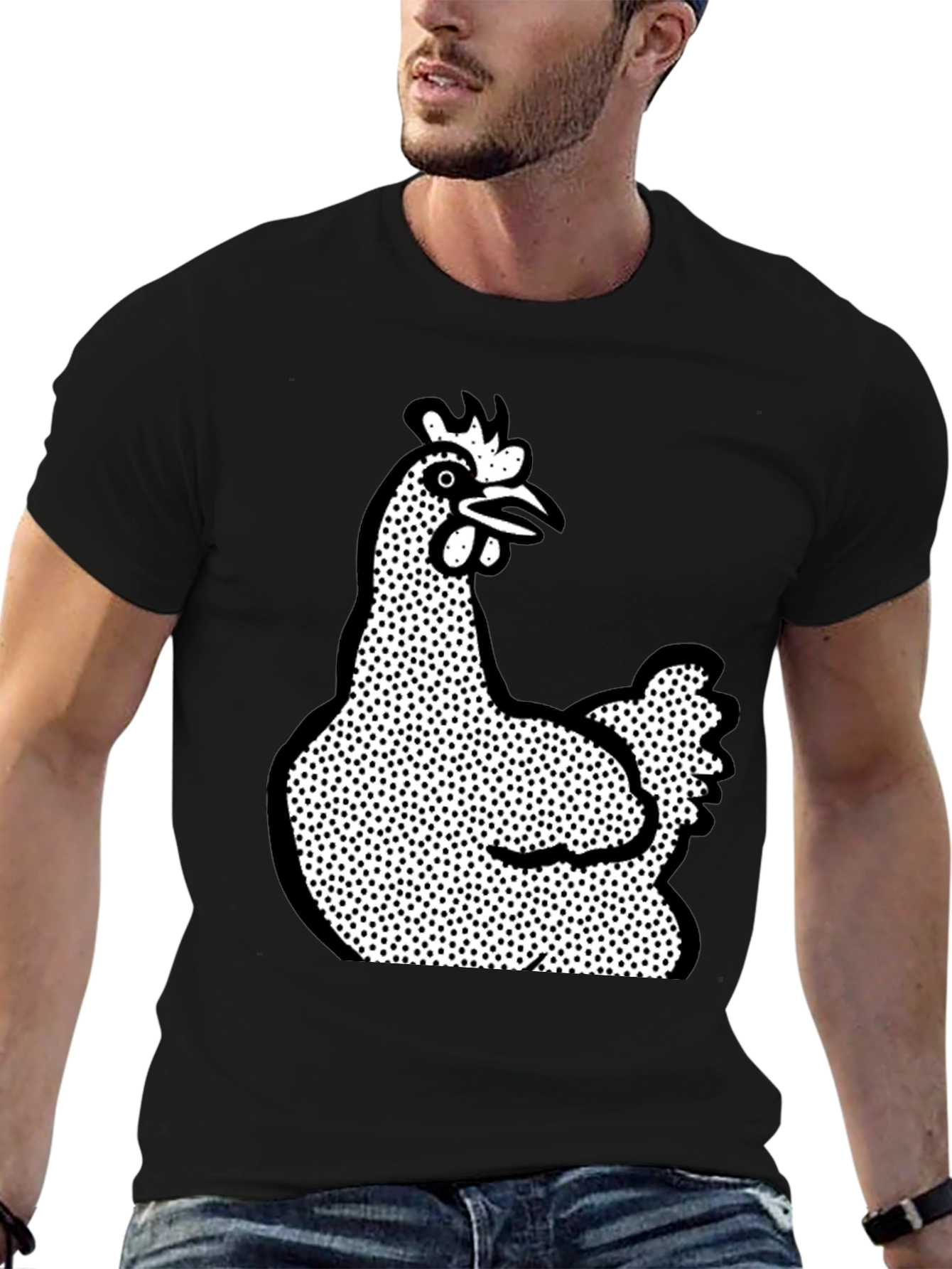 Quirky Chicken Graphic T-Shirt - Black