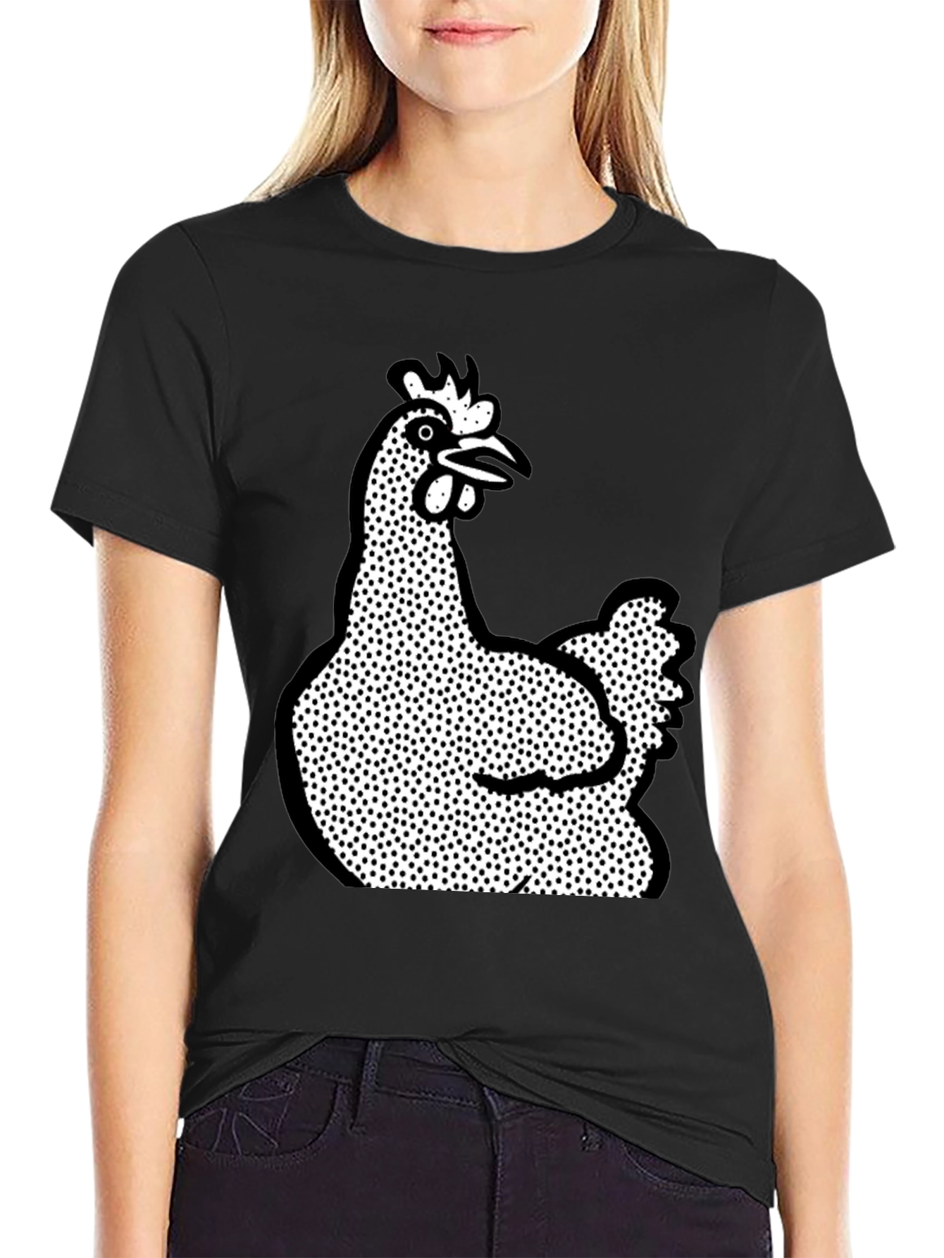 Quirky Chicken Graphic T-Shirt - Black