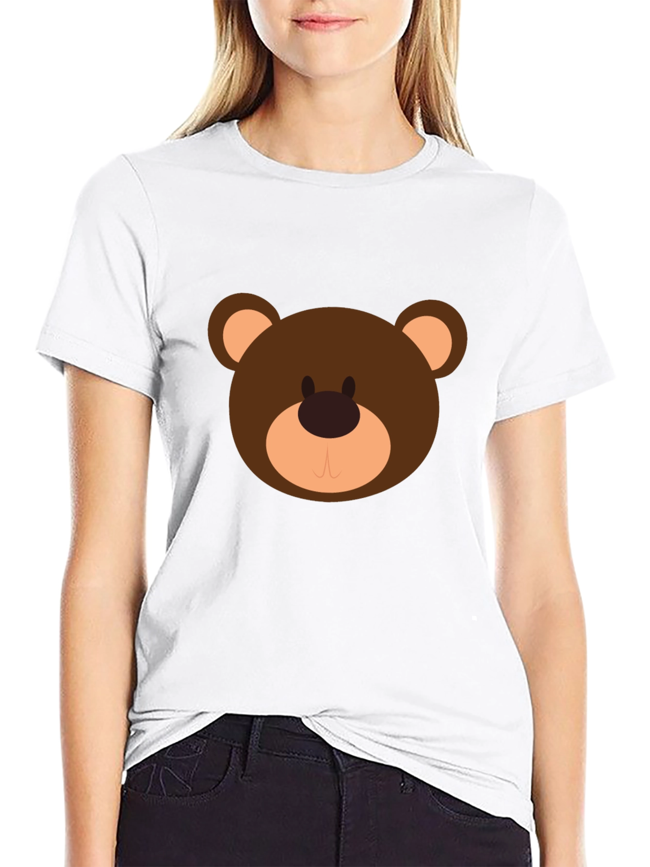 Cute Cartoon Bear Graphic Black T-Shirt