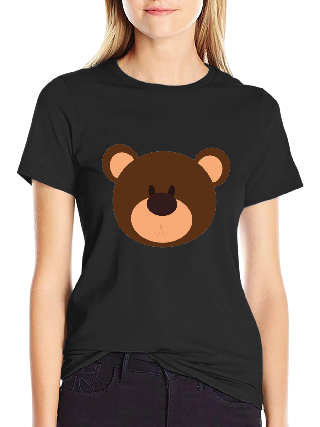 Cute Cartoon Bear Graphic Black T-Shirt