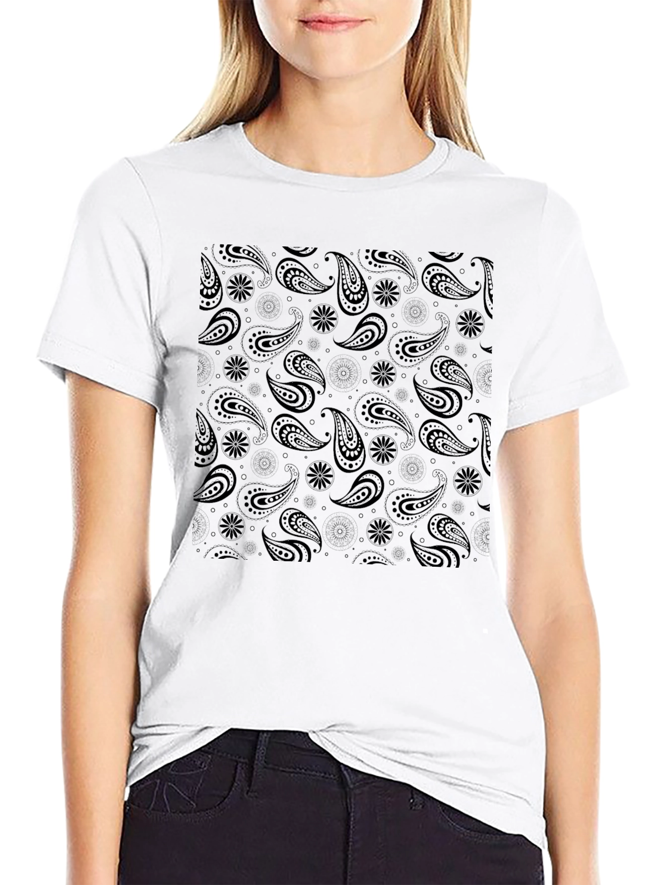 Black Paisley Print Mens T-Shirt