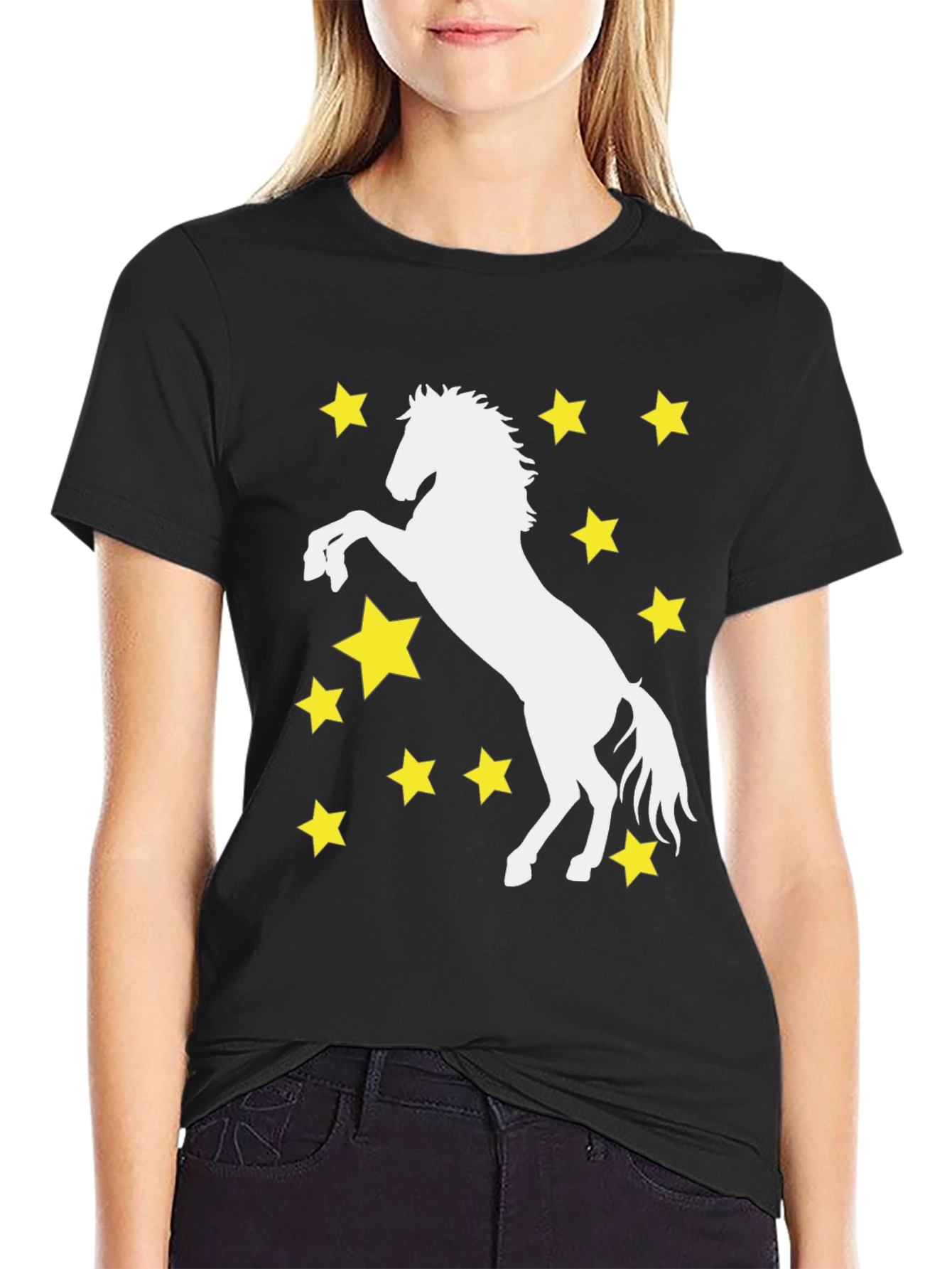 Starry Horse Graphic Tee - Black Cotton Blend