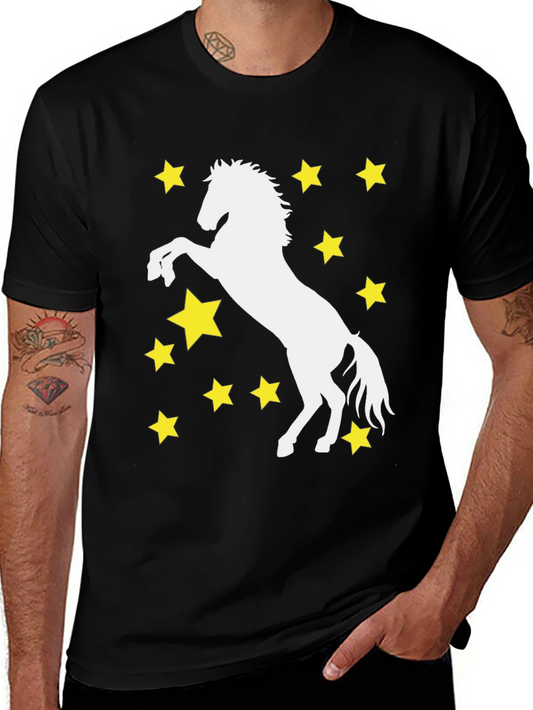Starry Horse Graphic Tee - Black Cotton Blend