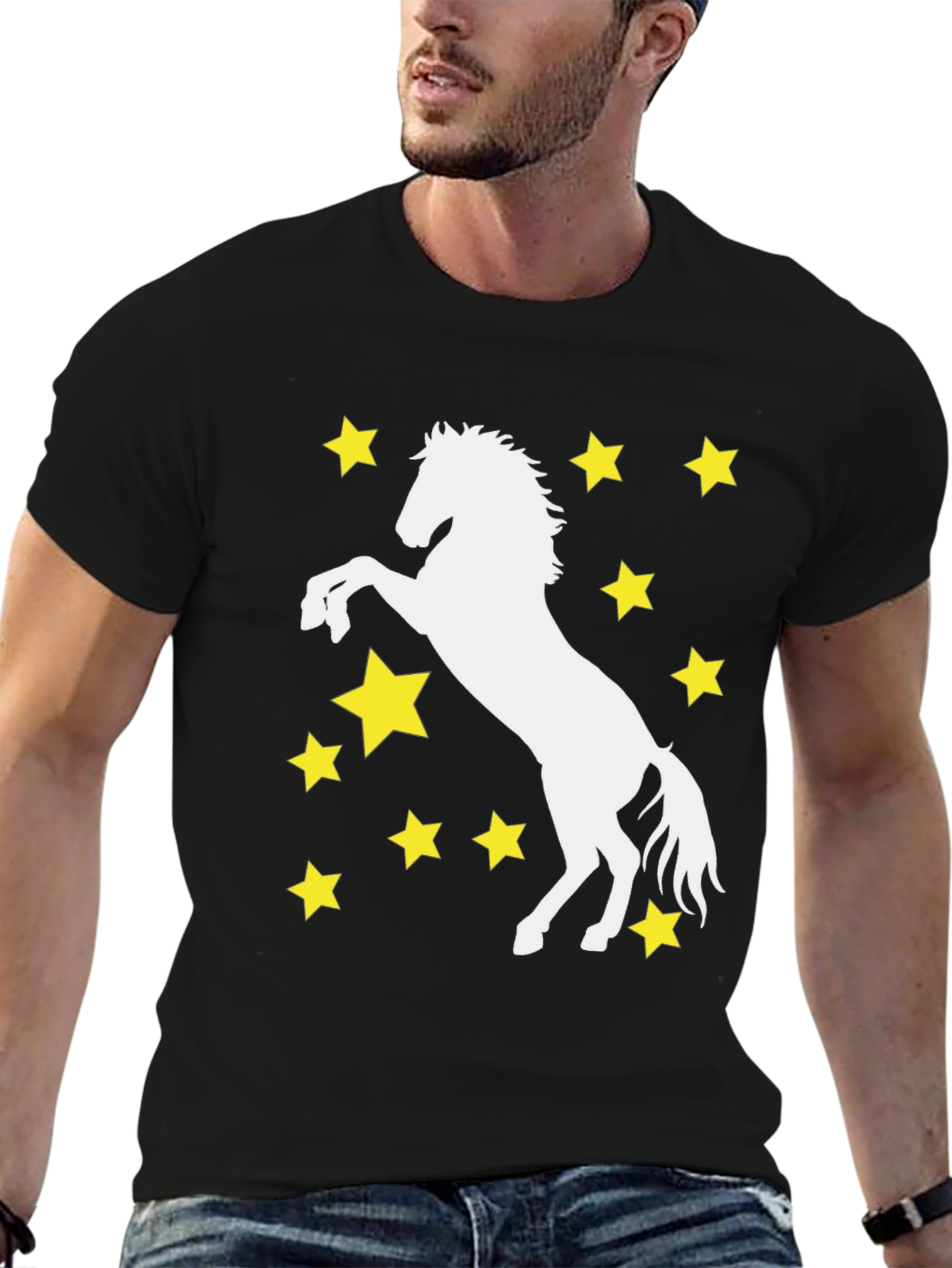Starry Horse Graphic Tee - Black Cotton Blend
