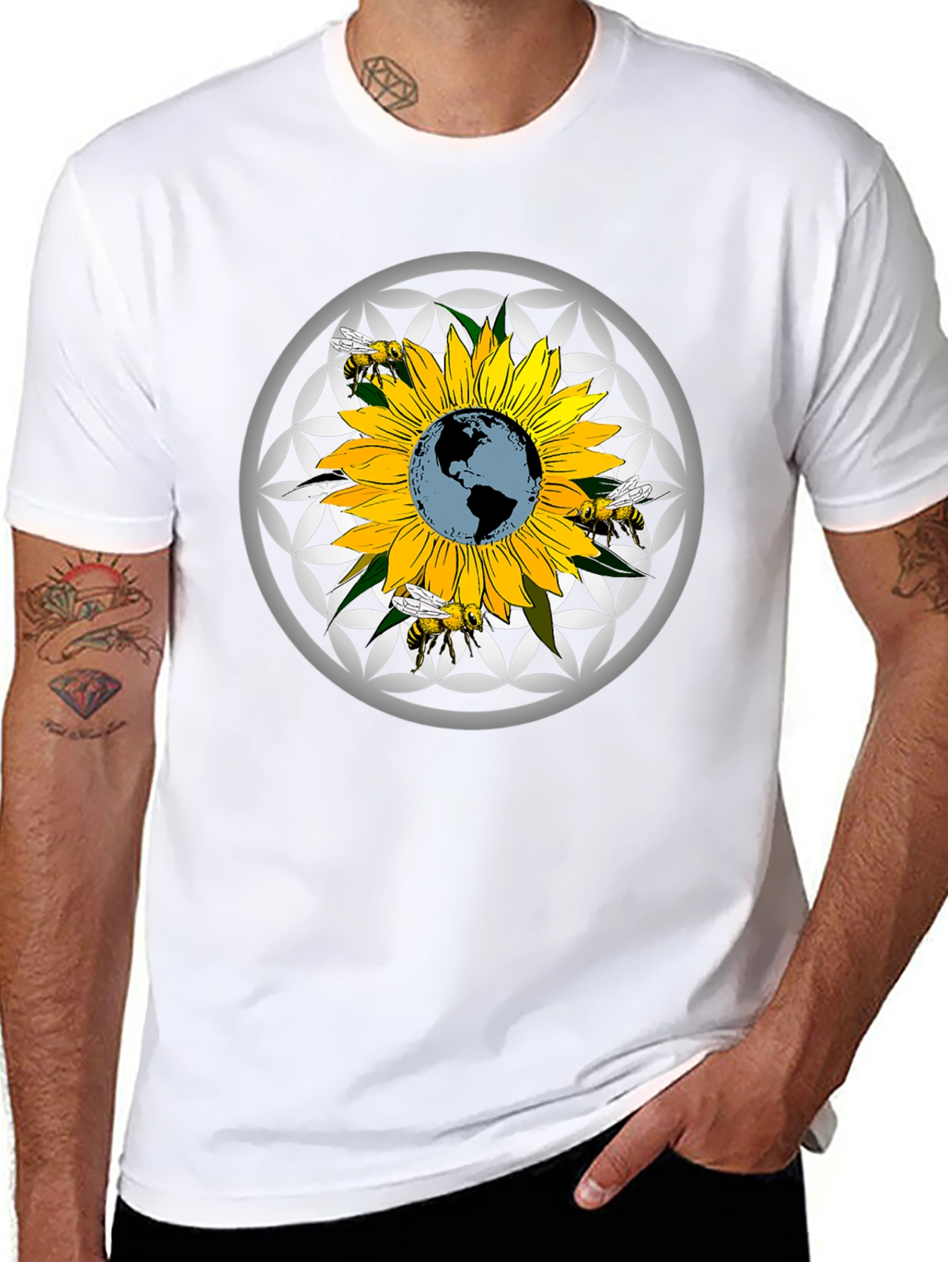 Sunflower Earth Bee Graphic T-Shirt