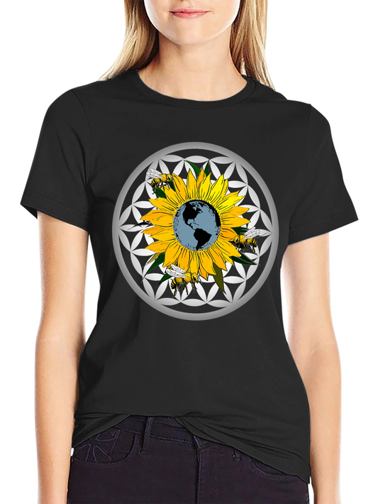 Sunflower Earth Bee Graphic T-Shirt