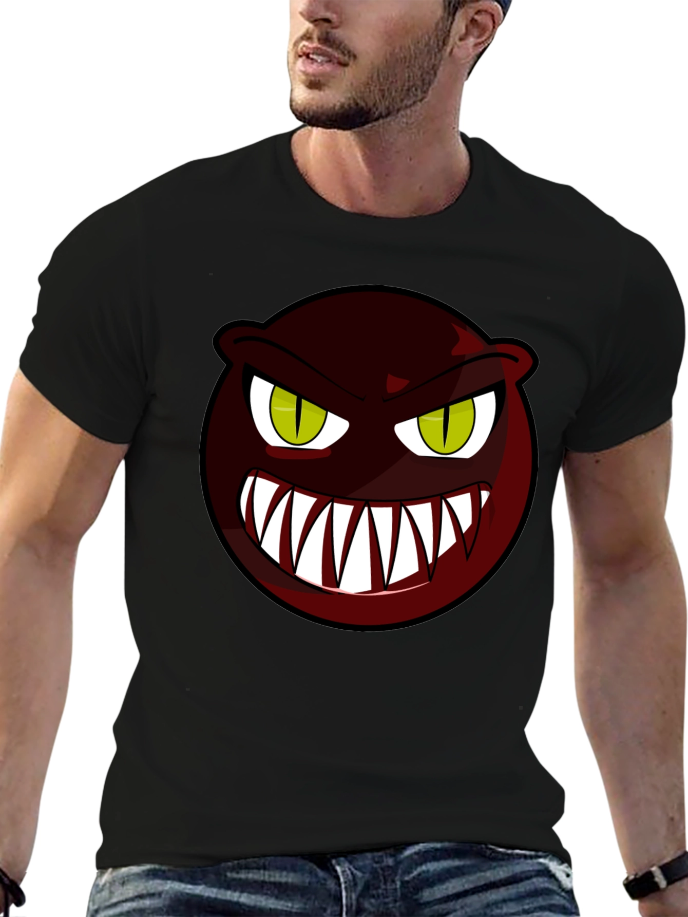 Monster Face Graphic Tee - Black Cotton T-Shirt