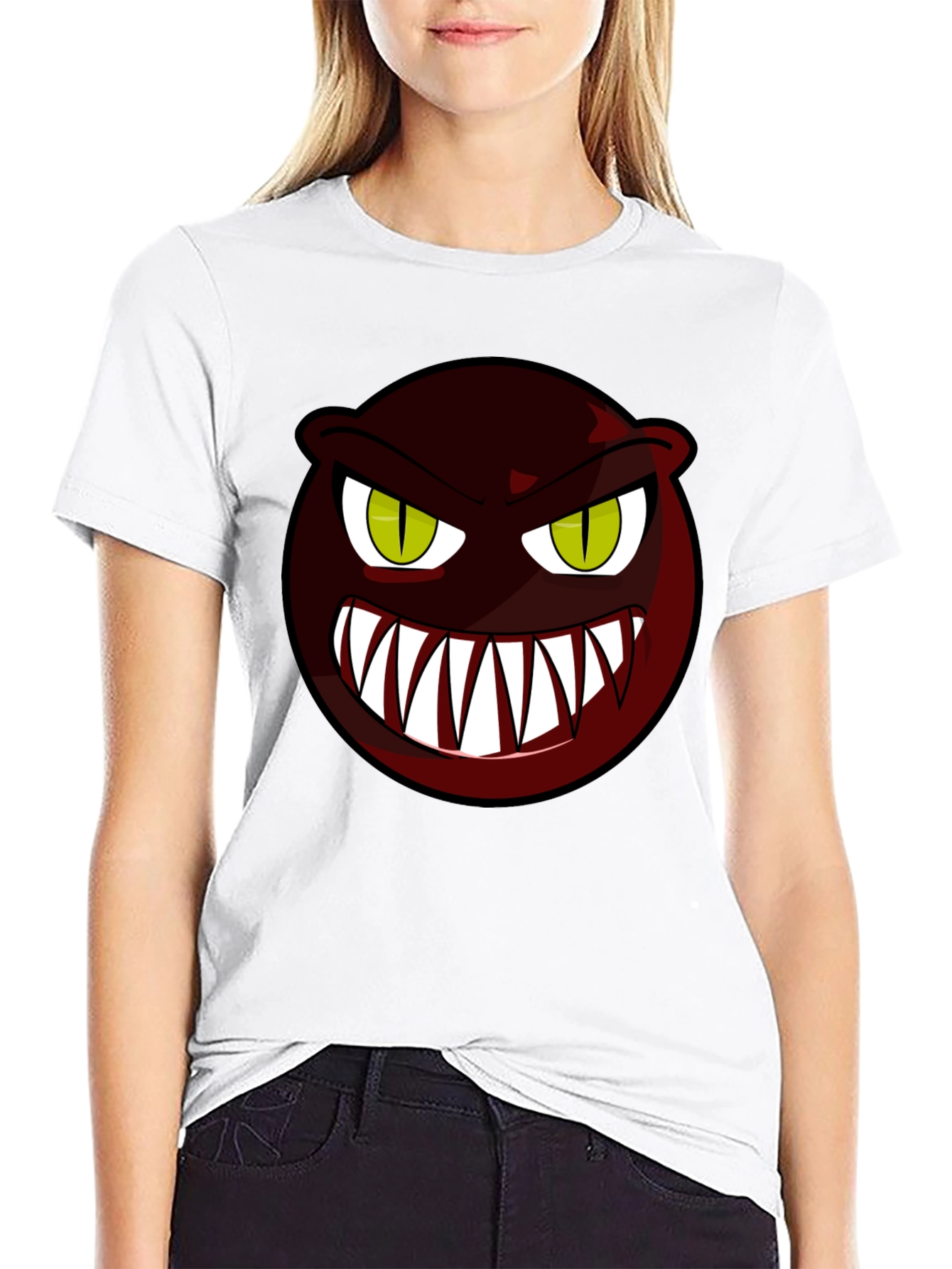 Monster Face Graphic Tee - Black Cotton T-Shirt