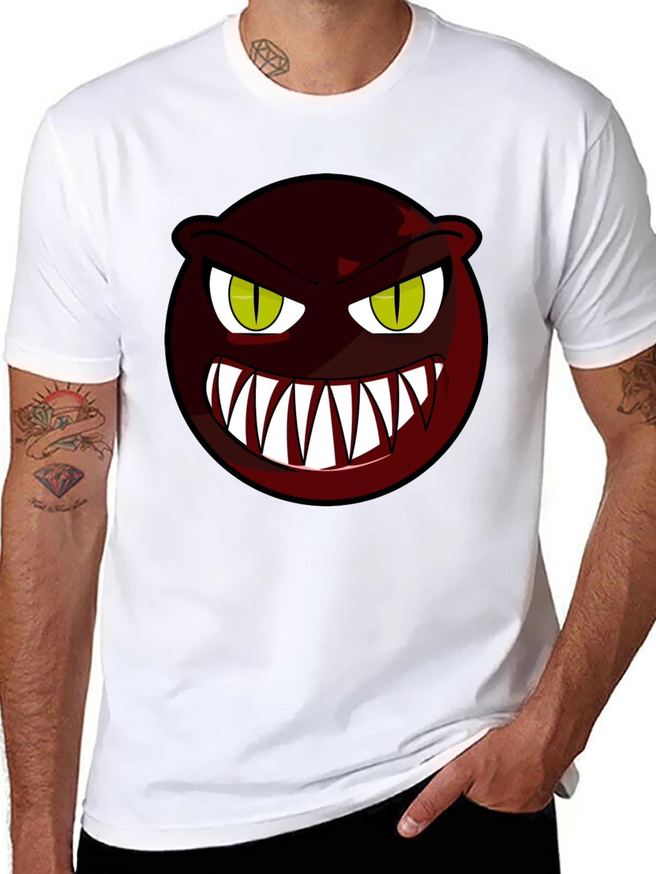 Monster Face Graphic Tee - Black Cotton T-Shirt