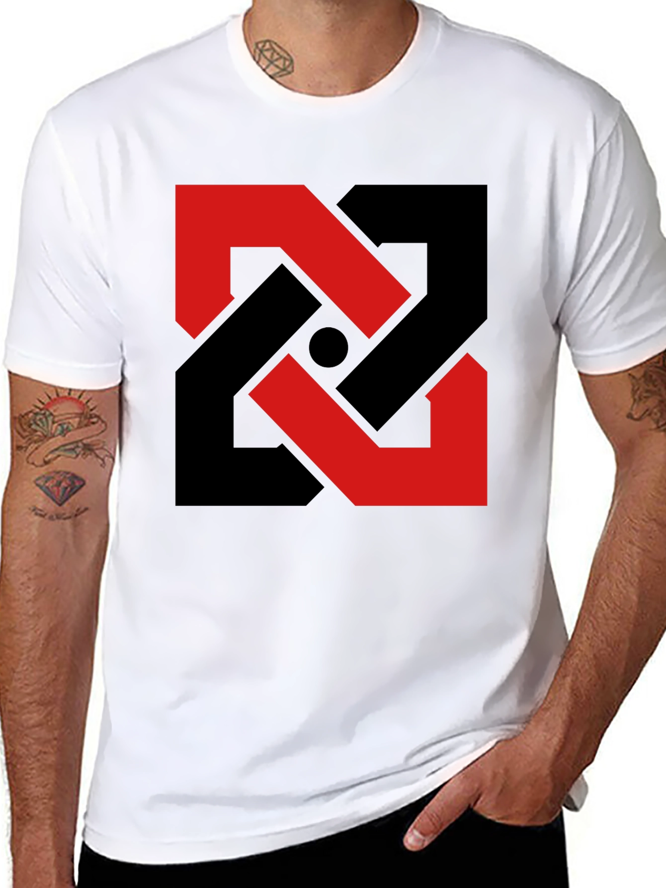 Abstract Geometric T-Shirt - Red & Black Design