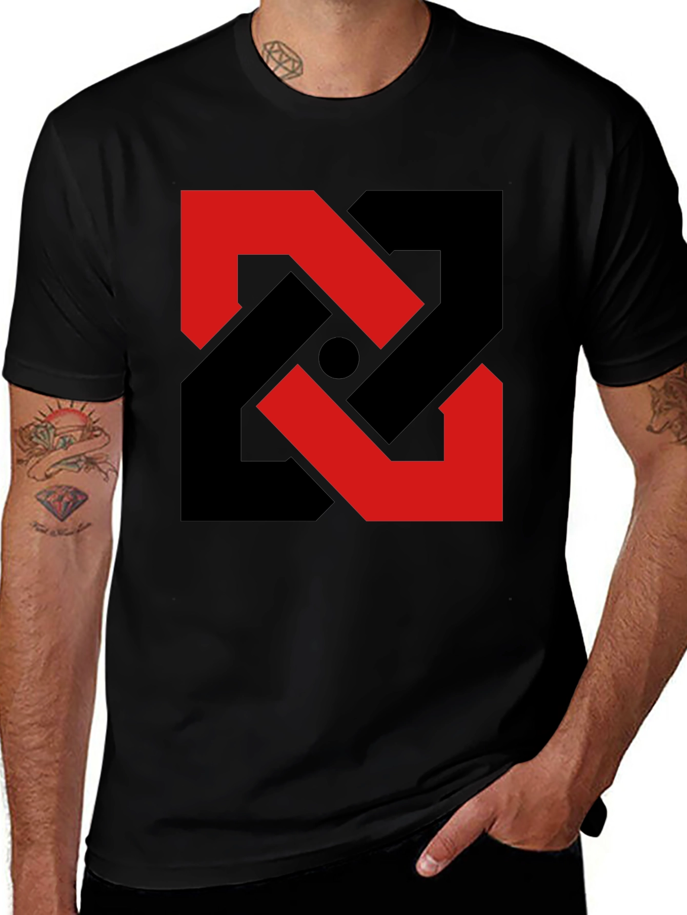 Abstract Geometric T-Shirt - Red & Black Design