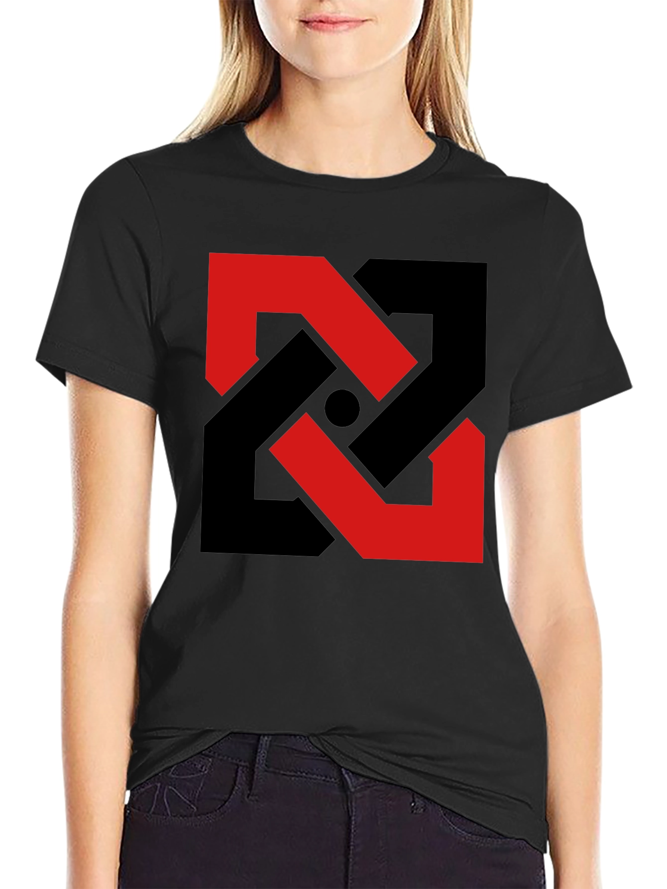 Abstract Geometric T-Shirt - Red & Black Design