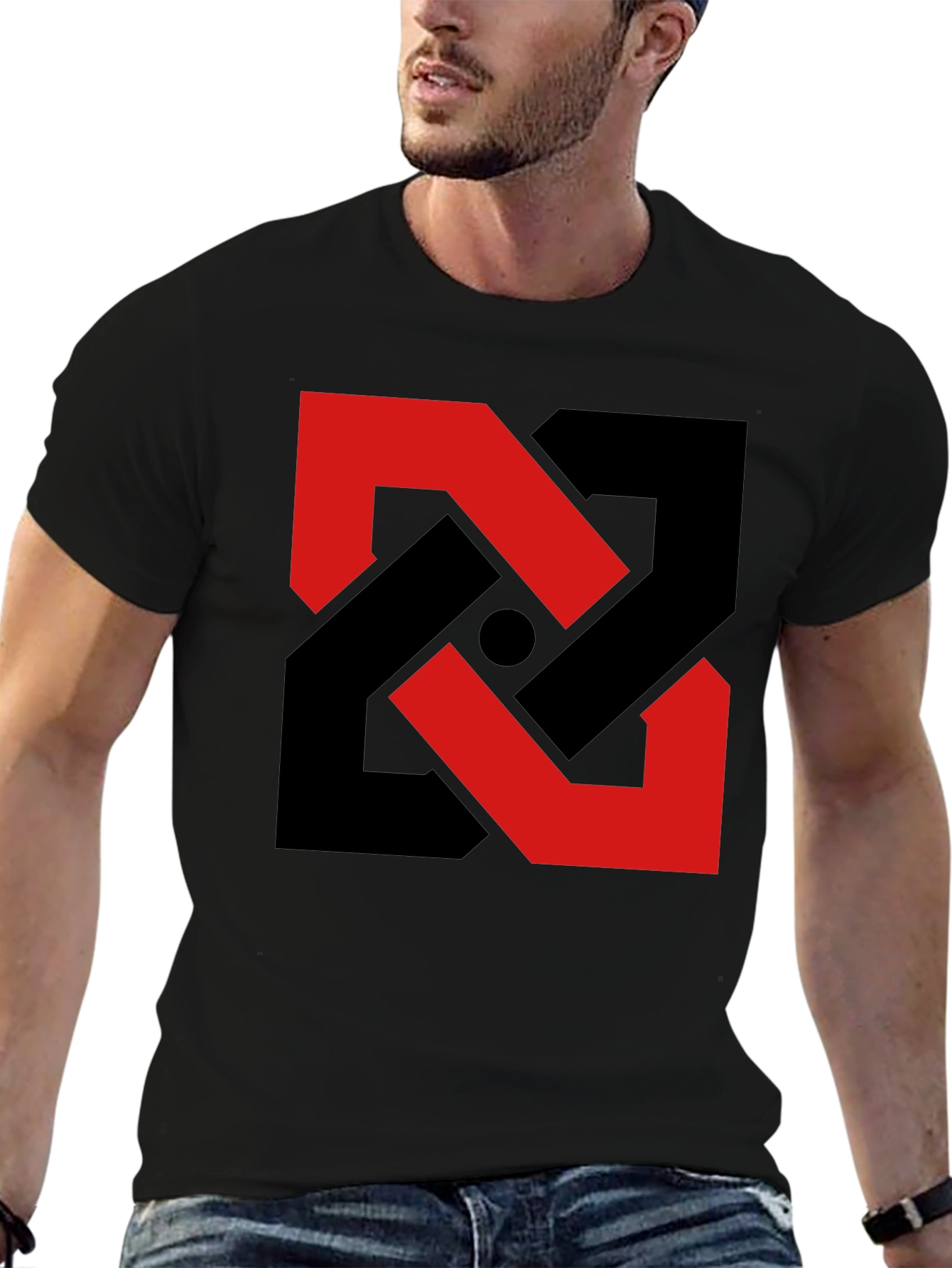 Abstract Geometric T-Shirt - Red & Black Design