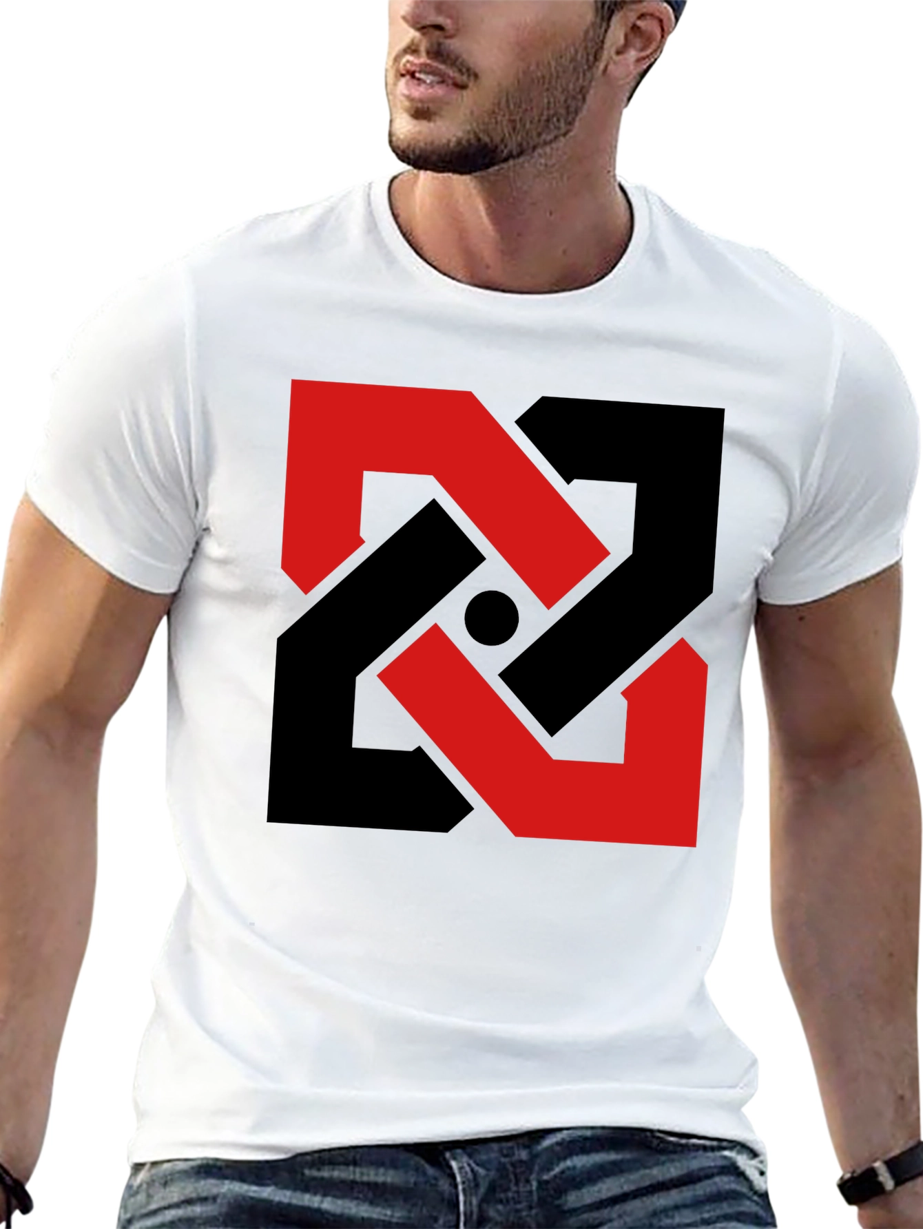 Abstract Geometric T-Shirt - Red & Black Design