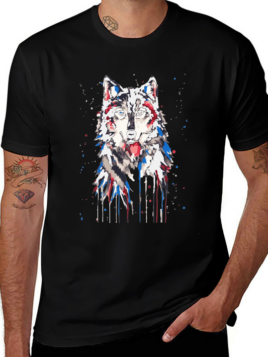 Watercolor Wolf Graphic T-Shirt - Black