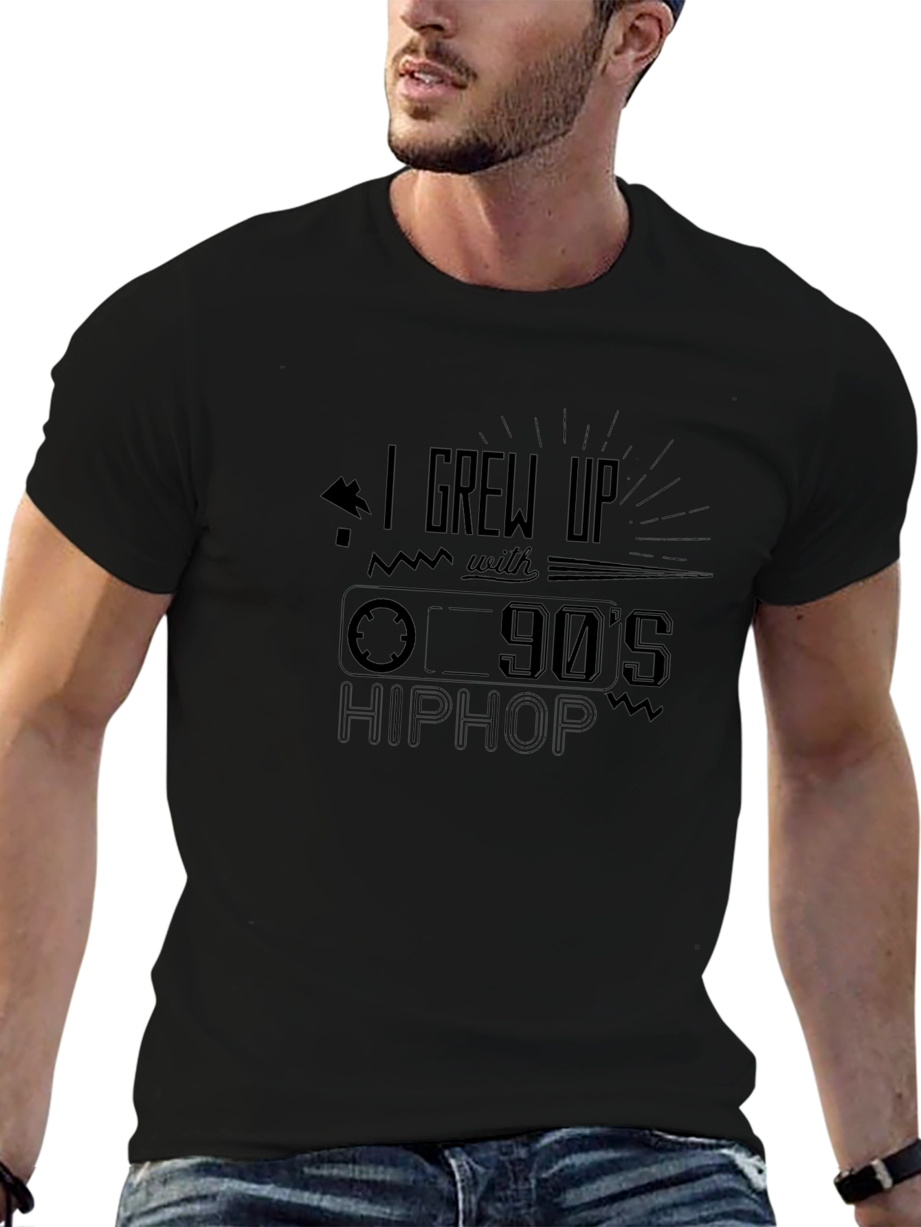 90s Hip Hop Cassette Tape Graphic Tee - Black