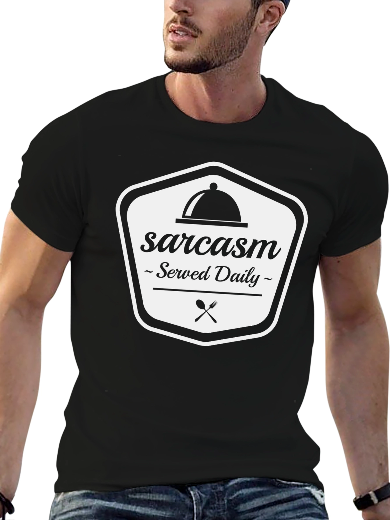 Sarcasm Served Daily Black Graphic Tee Shirt