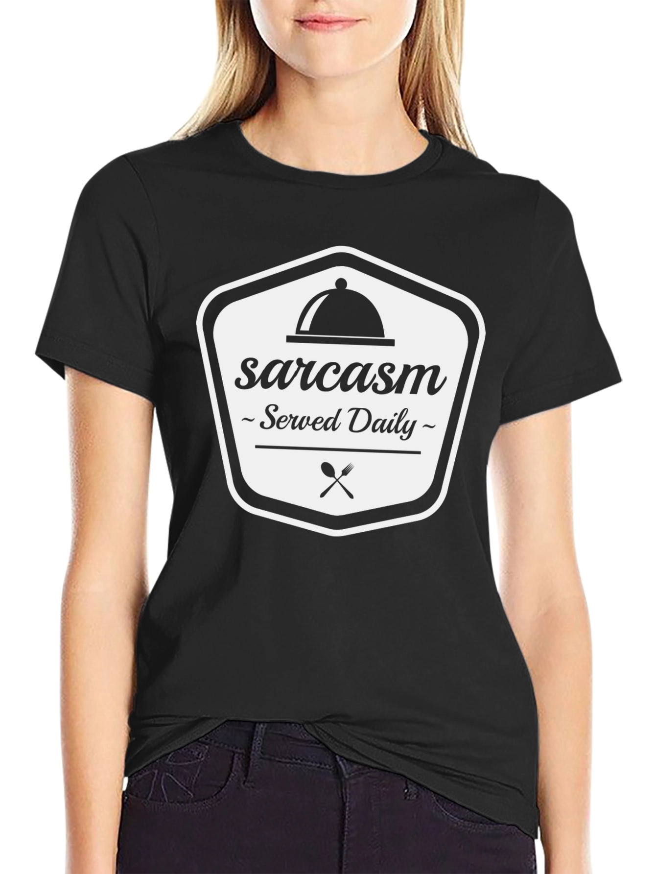 Sarcasm Served Daily Black Graphic Tee Shirt
