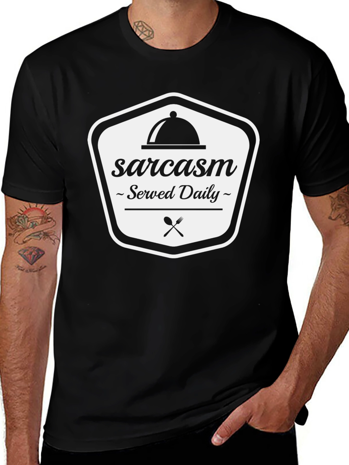 Sarcasm Served Daily Black Graphic Tee Shirt