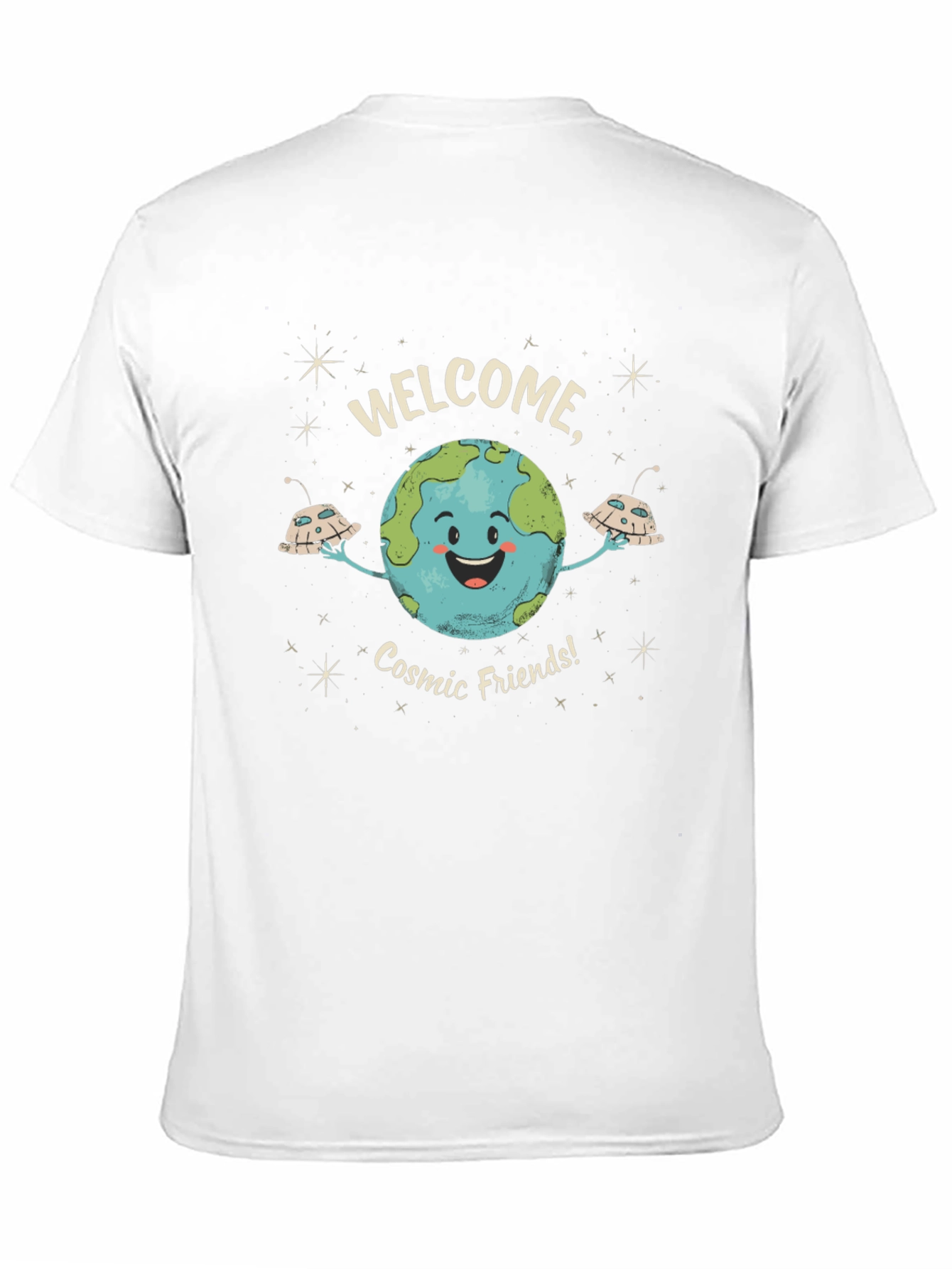 Welcome Cosmic Friends Black Graphic T-Shirt