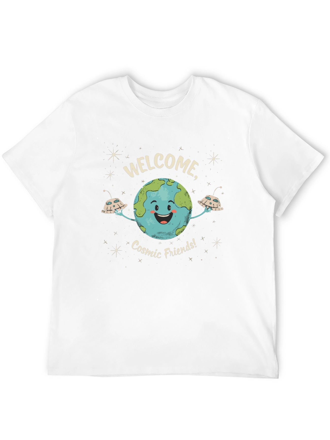 Welcome Cosmic Friends Black Graphic T-Shirt
