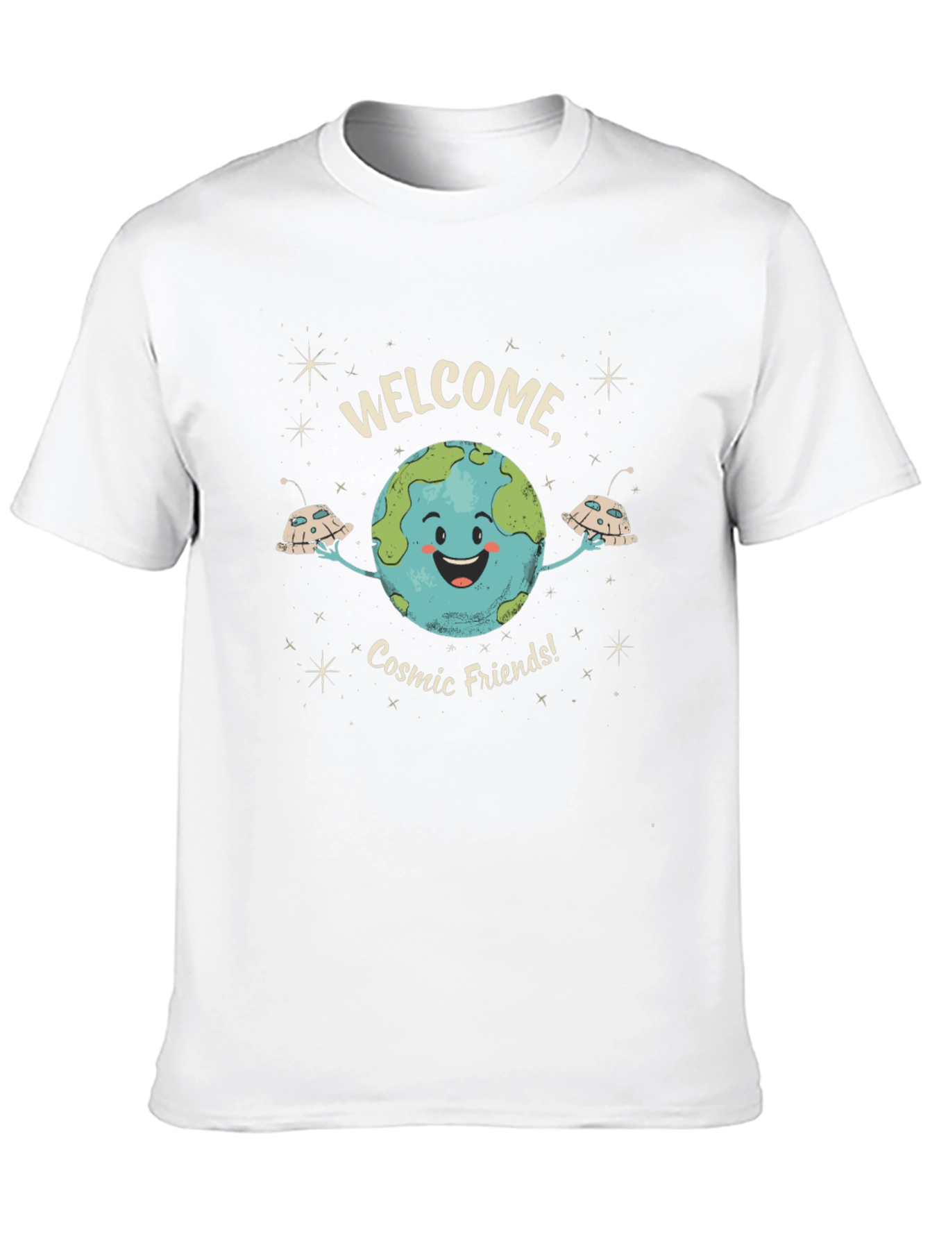 Welcome Cosmic Friends Black Graphic T-Shirt